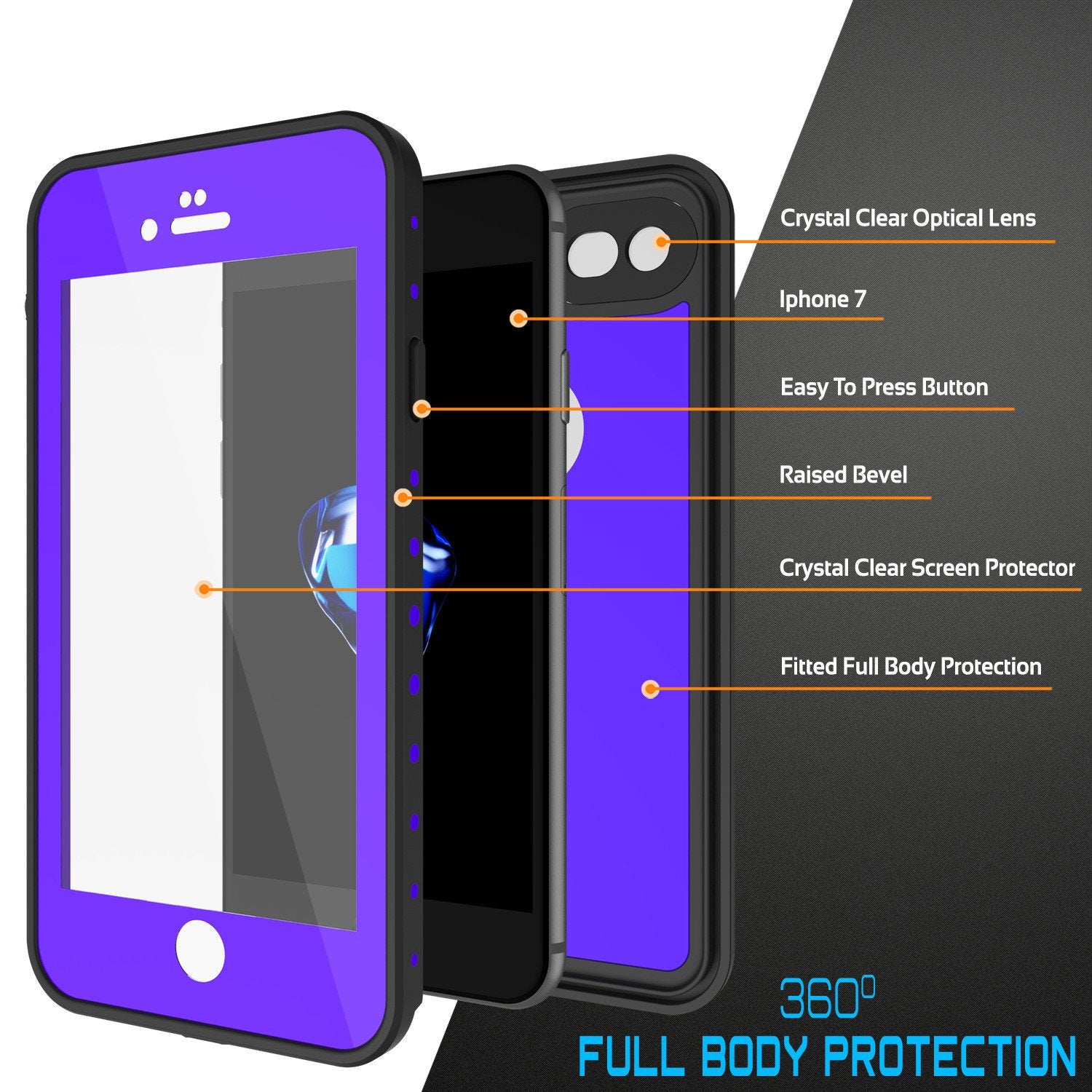 iPhone 7 Waterproof Case, Punkcase [Purple] [StudStar Series] [Slim Fit] [IP68 Certified] [Shockproof] [Dirtproof] [Snowproof] Armor Cover for Apple iPhone 7 & 7s