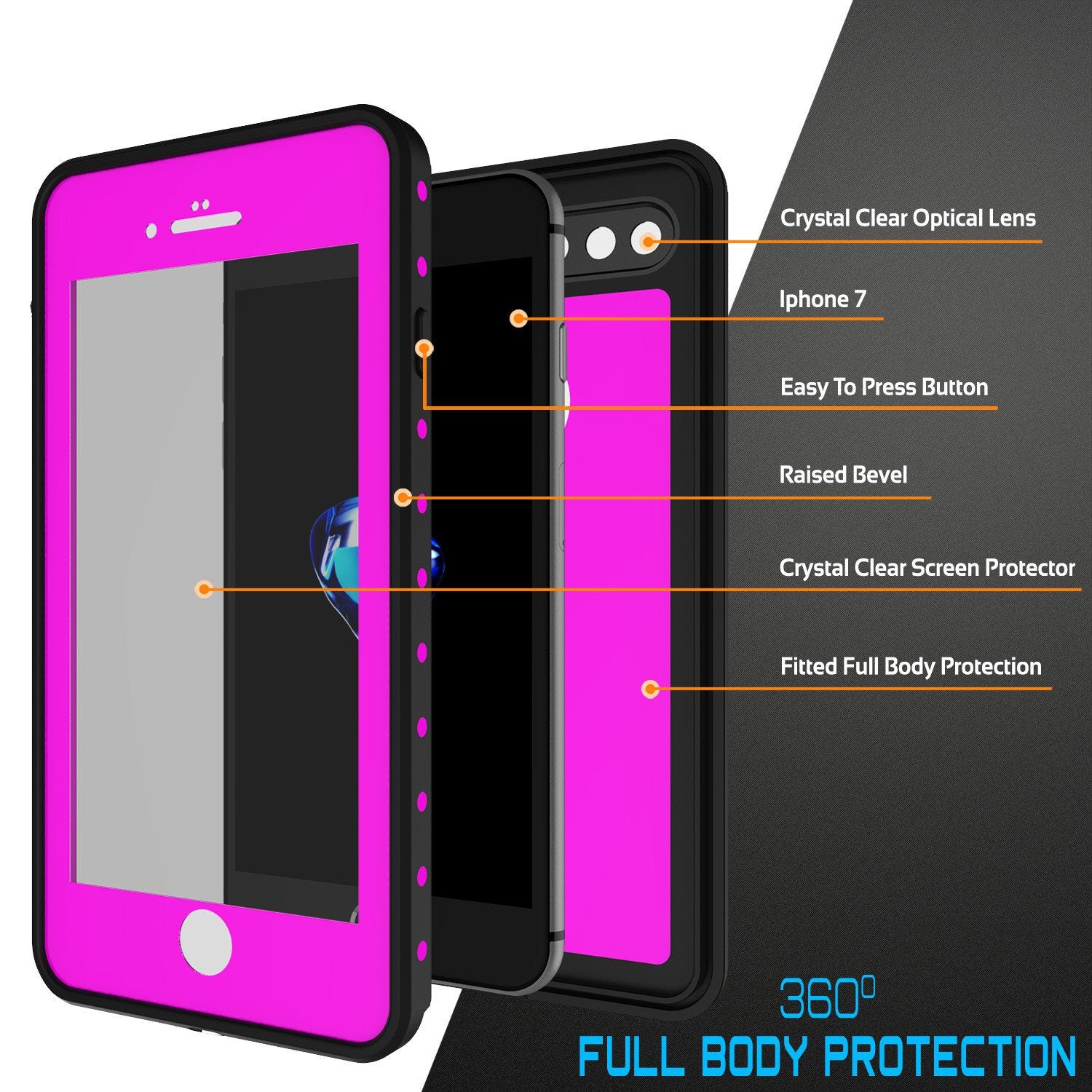 iPhone 7s Plus Waterproof Case, Punkcase [Pink] [StudStar Series] [Slim Fit] [IP68 Certified] [Shockproof] [Dirtproof] [Snowproof] Armor Cover for Apple iPhone 7 Plus & 7s +