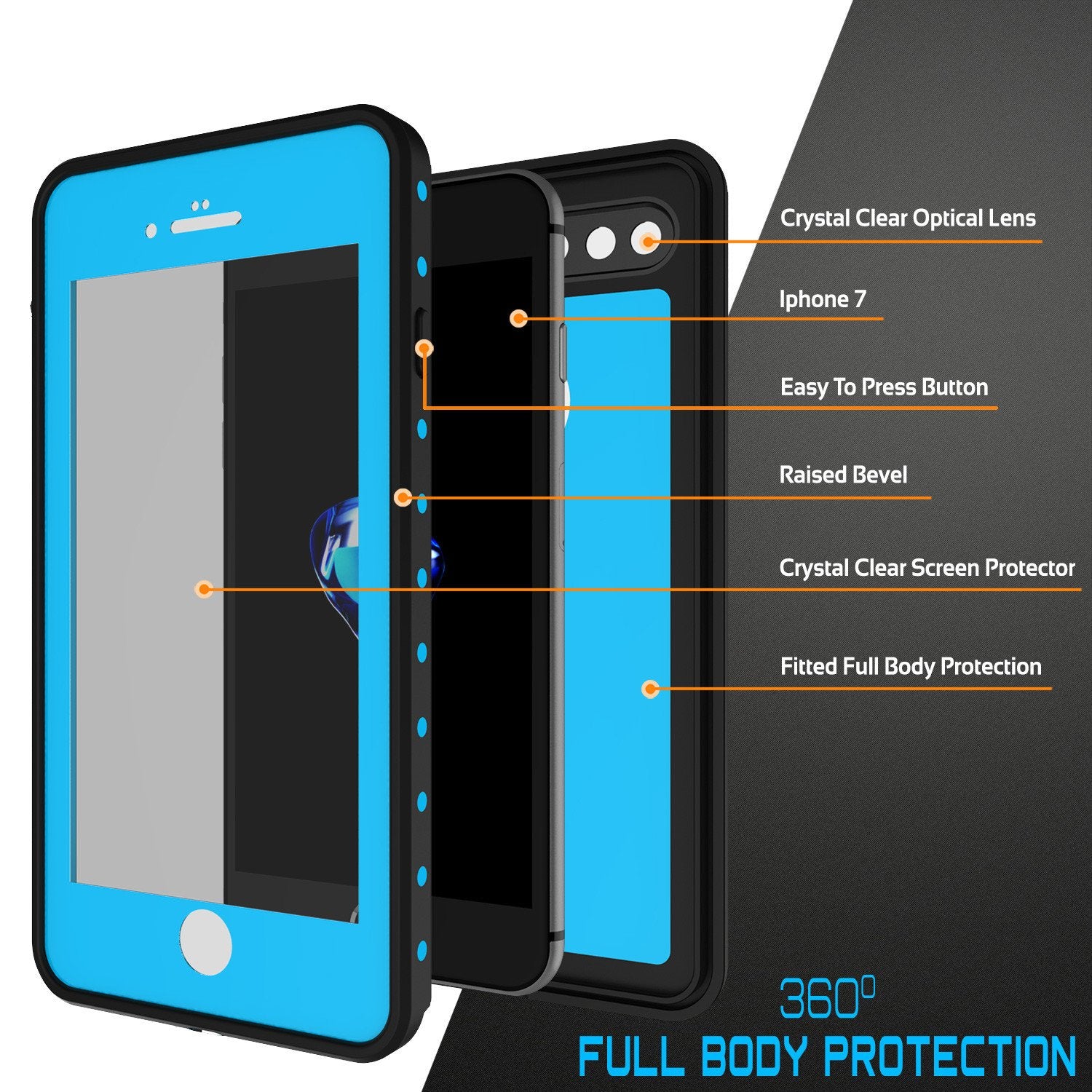 iPhone 7s Plus Waterproof Case, Punkcase [Light Blue] [StudStar Series] [Slim Fit] [IP68 Certified] [Shockproof] [Dirtproof] [Snowproof] Armor Cover for Apple iPhone 7 Plus & 7s +