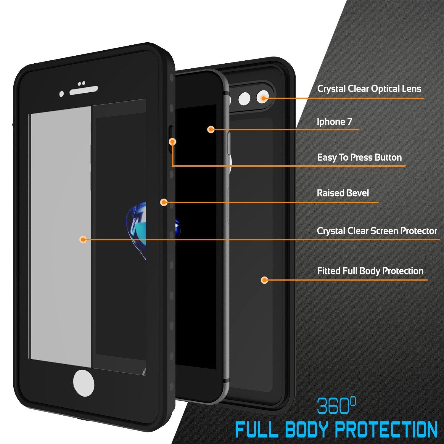 iPhone 8 Plus Waterproof Case, Punkcase [StudStar Series] [Black]