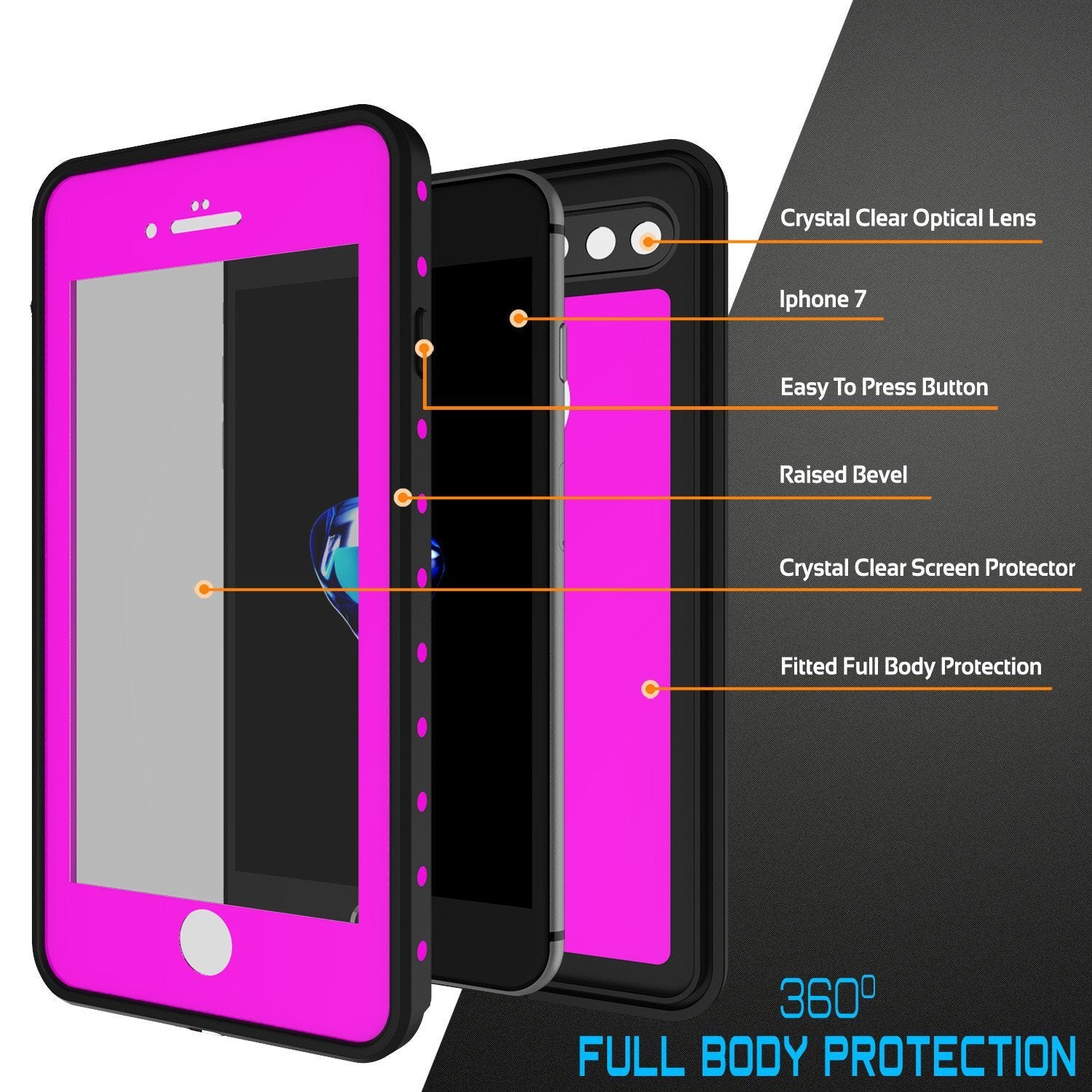 iPhone 8+ Plus Waterproof Case, Punkcase [StudStar Series] [Pink]