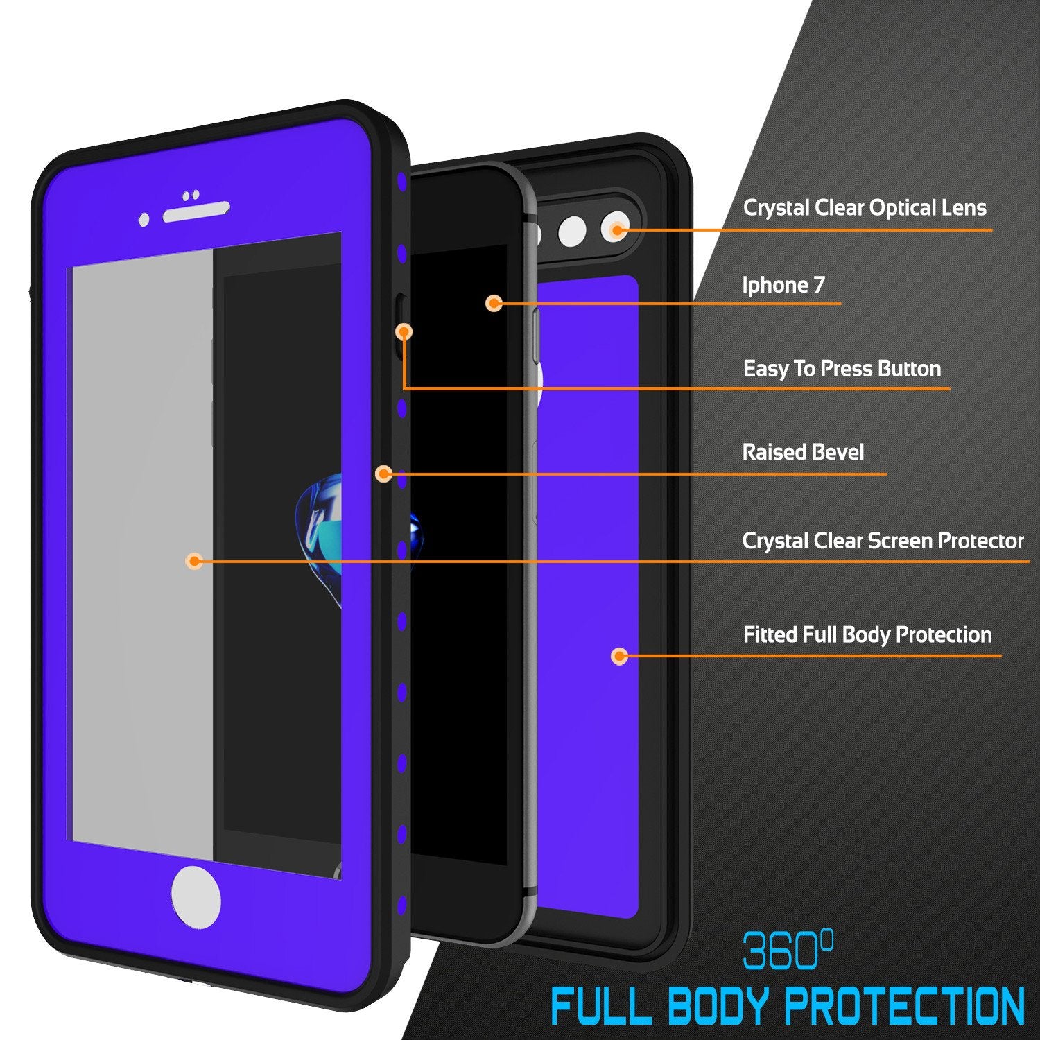 iPhone 7+ Plus Waterproof IP68 Case, Punkcase [Puple] [StudStar Series] [Slim Fit] [Dirtproof]