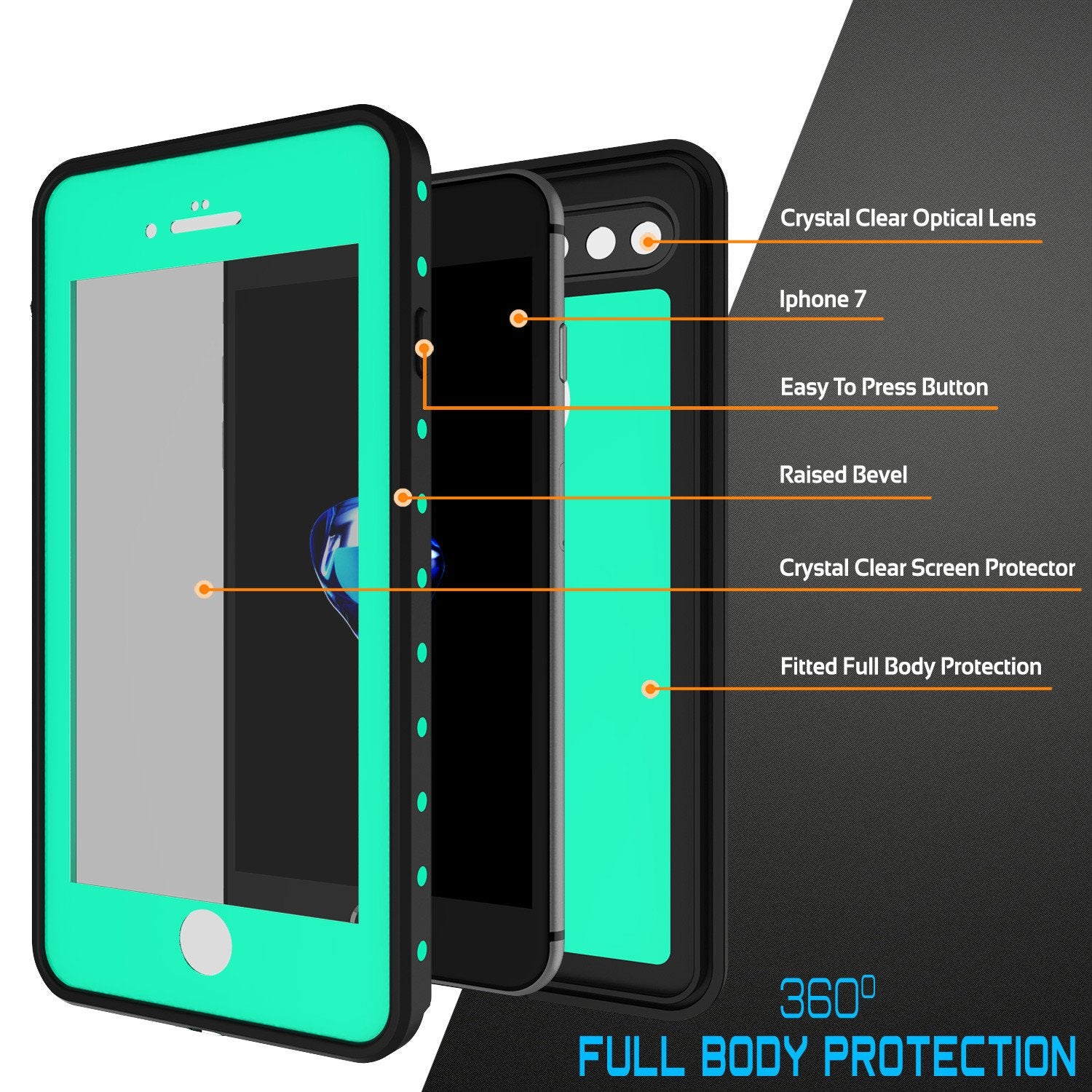 iPhone 7+ Plus Waterproof IP68 Case, Punkcase [Teal] [StudStar Series] [Slim Fit] [Dirtproof]