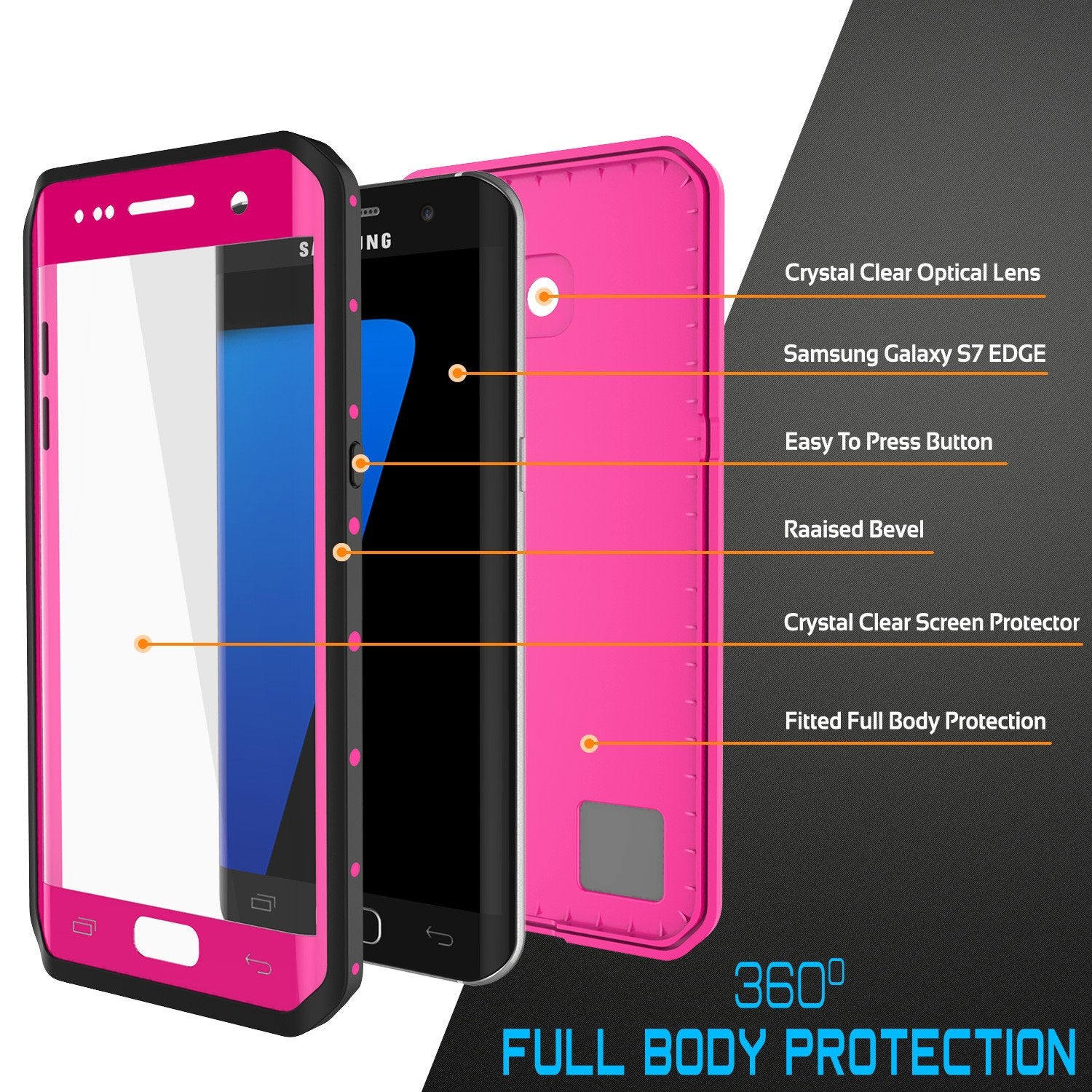 Galaxy S7 EDGE Waterproof Case PunkCase StudStar Pink Thin 6.6ft Underwater IP68 Shock/Snow Proof
