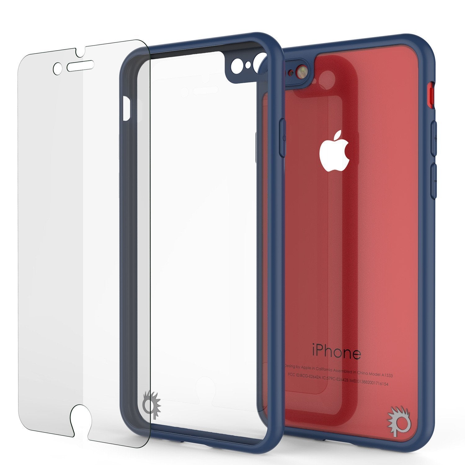 iPhone 8 Case [MASK Series] [NAVY] Full Body Hybrid Dual Layer TPU Cover W/ protective Tempered Glass Screen Protector