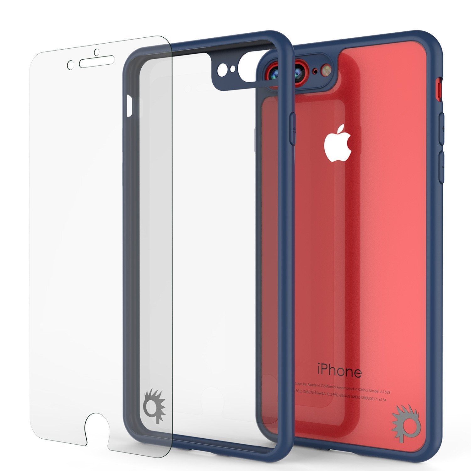 iPhone 8+ Plus Case [MASK Series] [NAVY] Full Body Hybrid Dual Layer TPU Cover W/ protective Tempered Glass Screen Protector