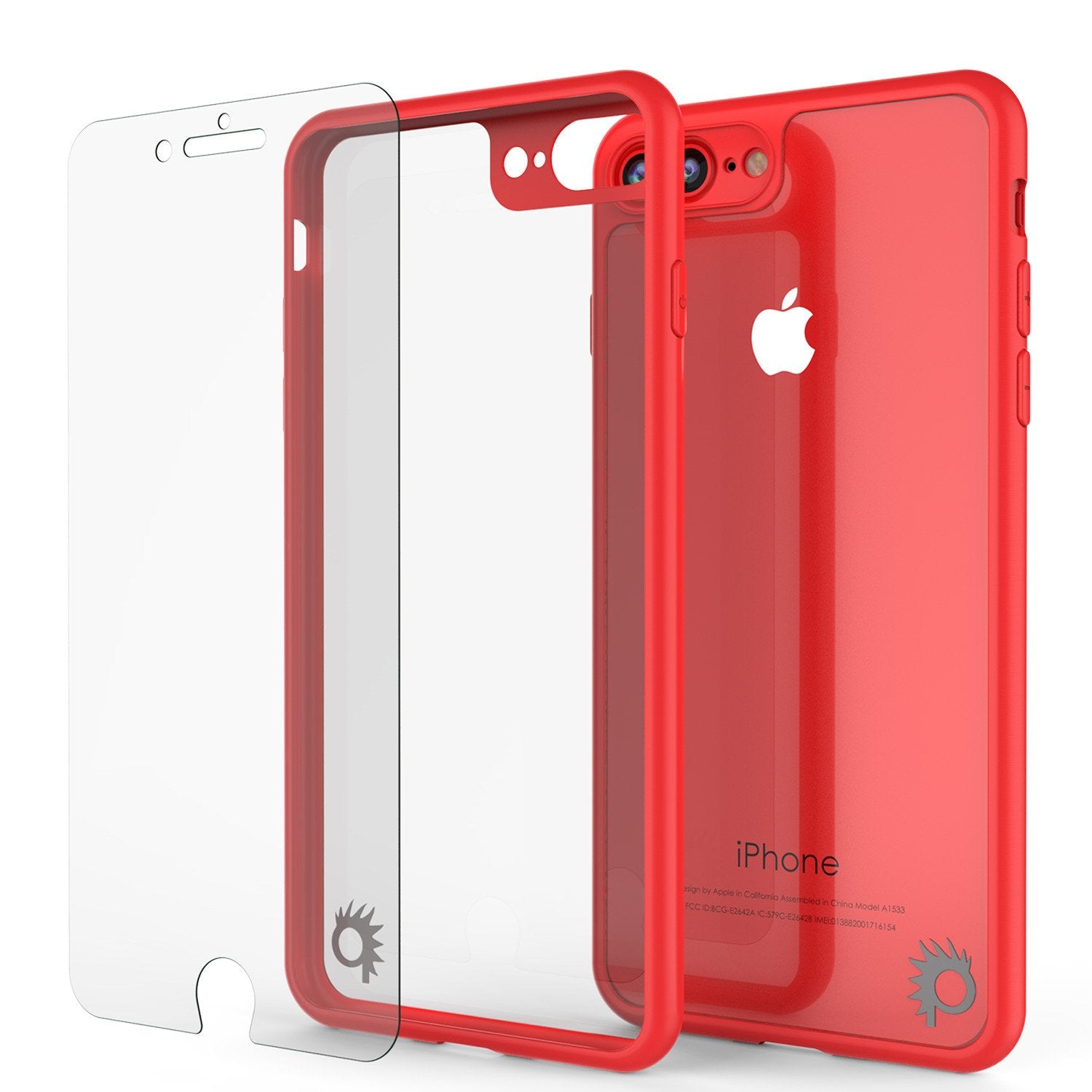 iPhone 7+ Plus Case [MASK Series] [RED] Full Body Hybrid Dual Layer TPU Cover W/ protective Tempered Glass Screen Protector