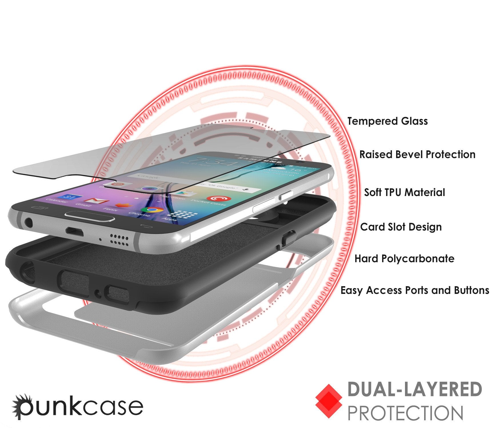 Galaxy S6 EDGE Case PunkCase CLUTCH Silver Series Slim Armor Soft Cover Case w/ Screen Protector