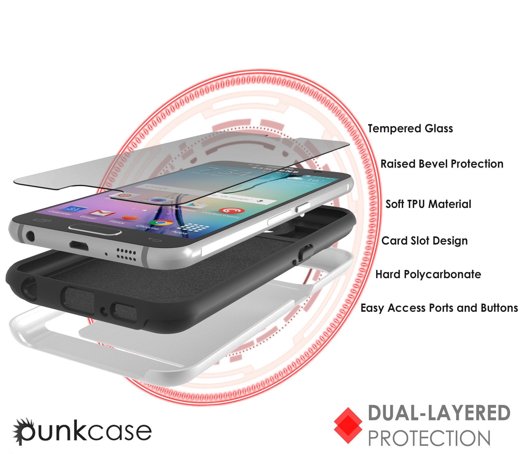 Galaxy S6 EDGE Case PunkCase CLUTCH White Series Slim Armor Soft Cover Case w/ Screen Protector