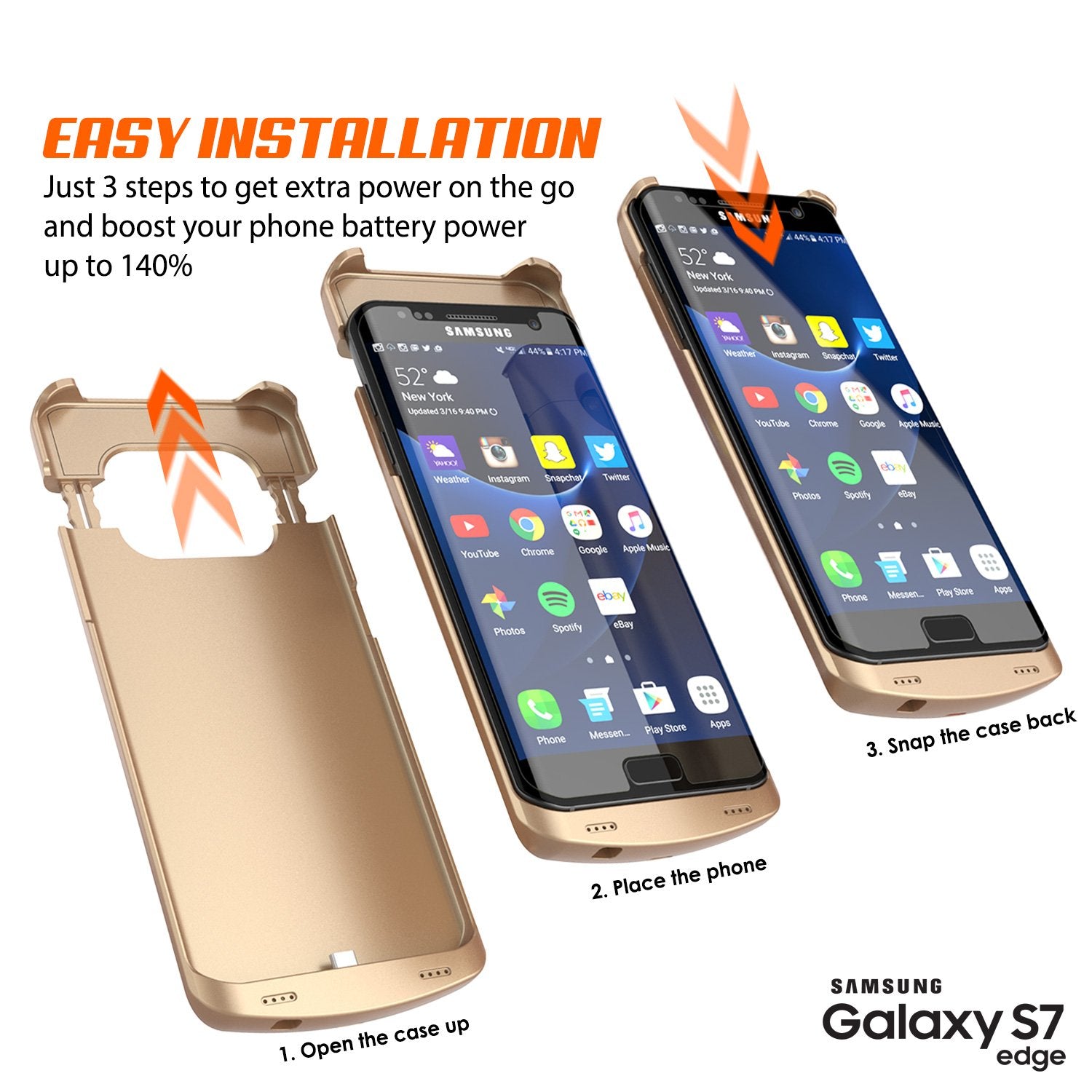Galaxy S7 EDGE Battery Case, Punkcase 5200mAH Charger Gold Case