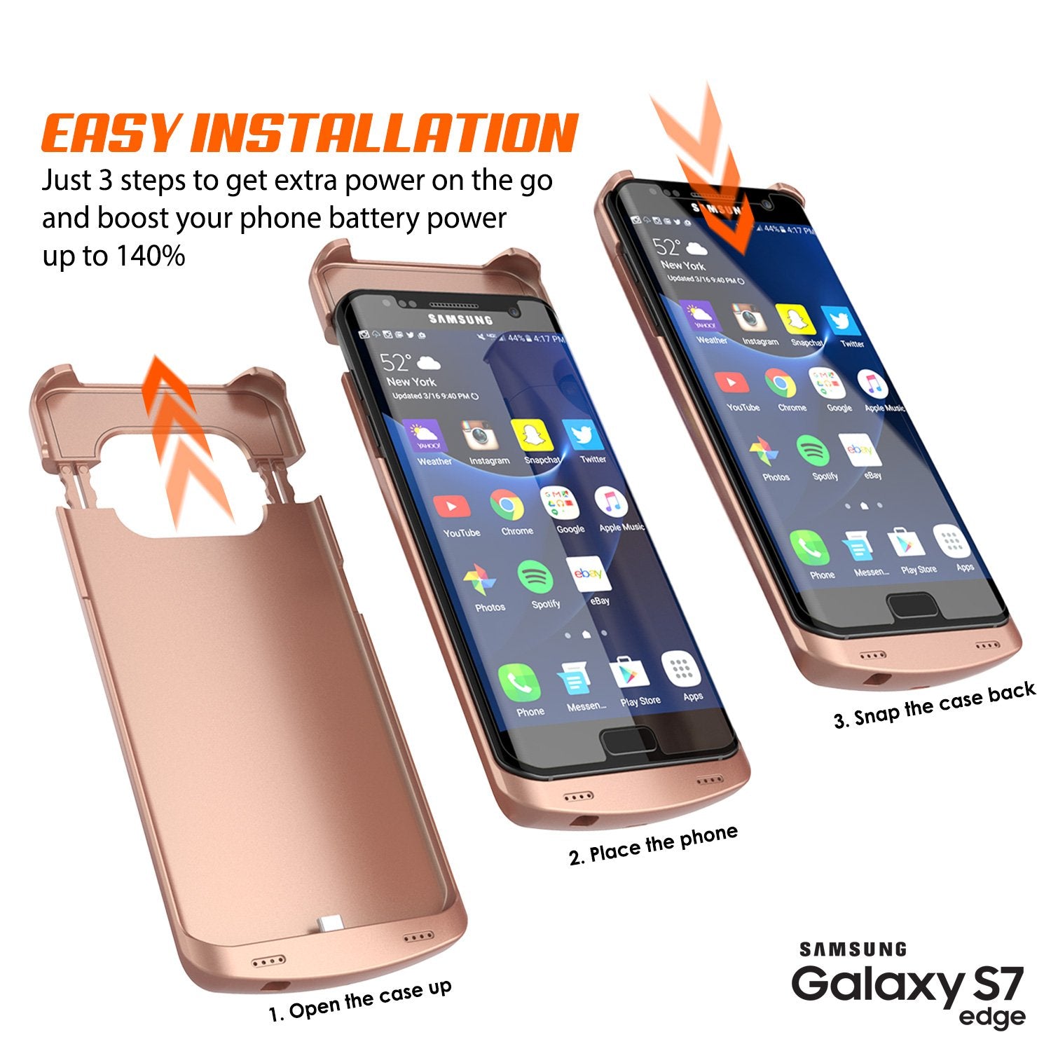 Galaxy S7 EDGE Battery Case, Punkcase 5200mAH Charger Rose Gold Case