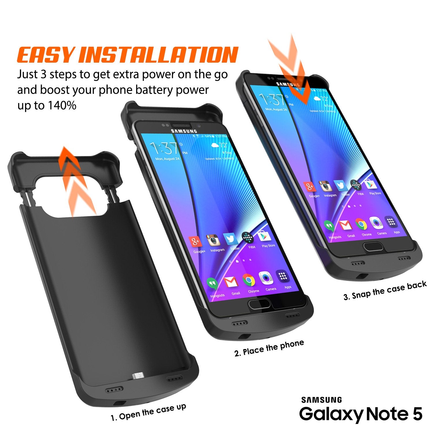 Galaxy Note 8 Battery PunkCase, 5000mAH Charger Case W/USB port, Black