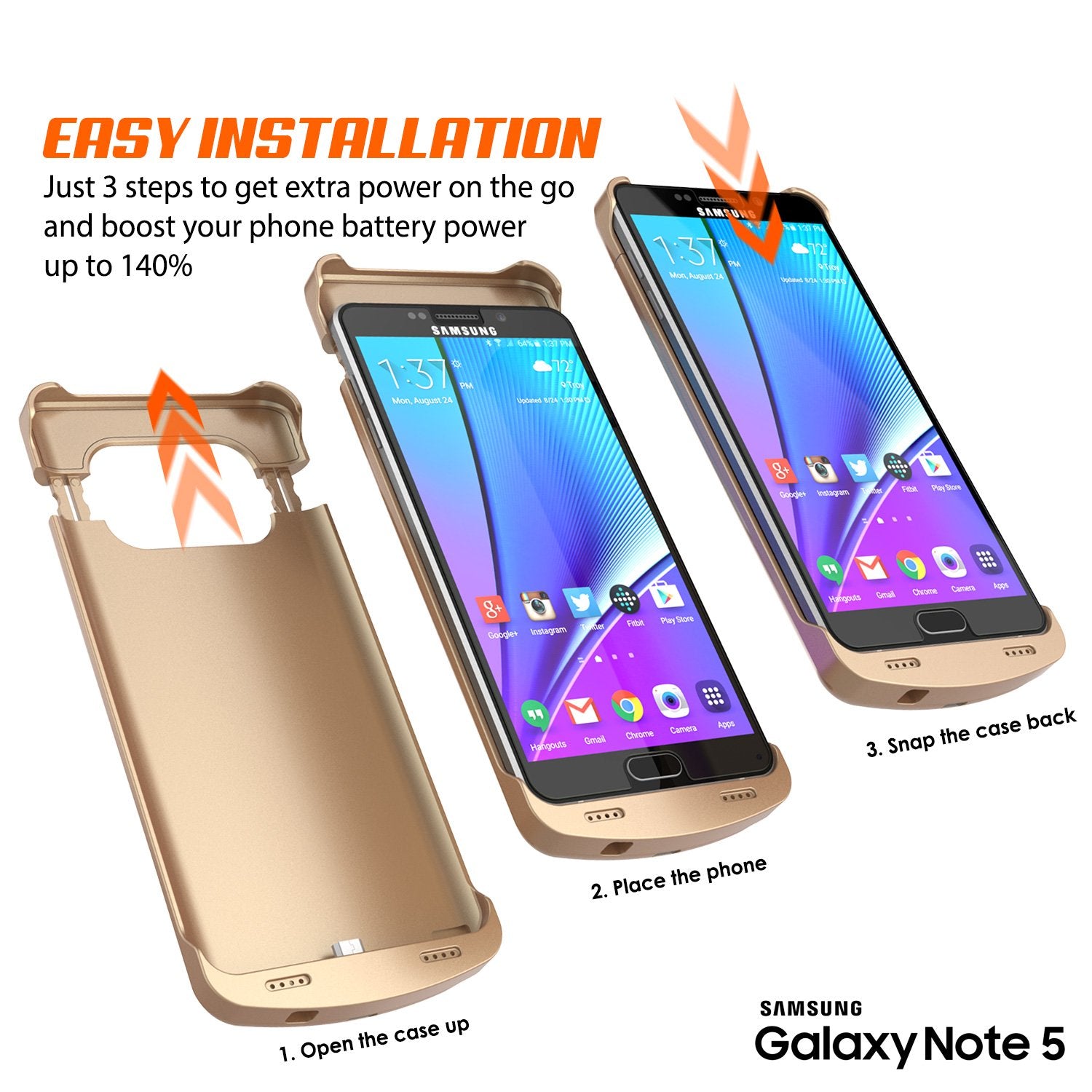 Galaxy Note 5 Battery Case, Punkcase 5000mAH Charger Gold Case