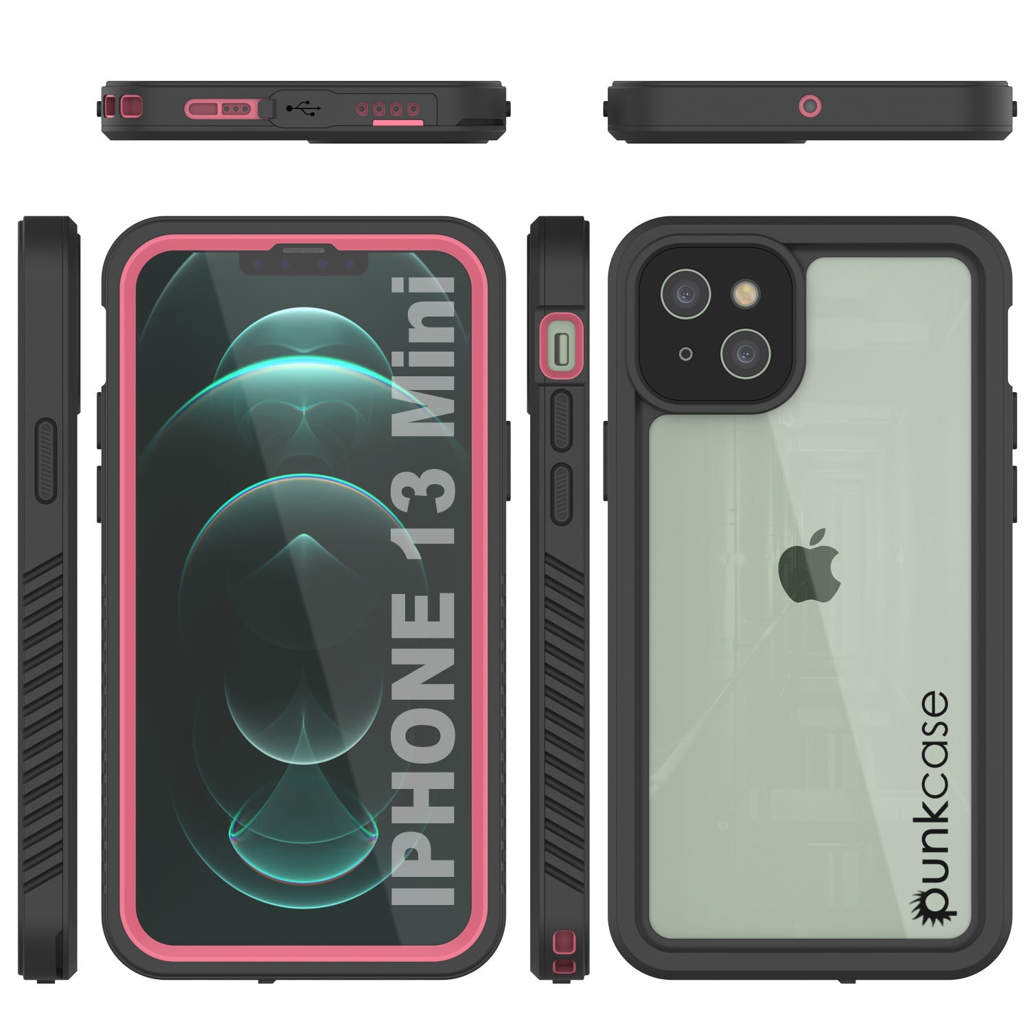 iPhone 13 Mini  Waterproof Case, Punkcase [Extreme Series] Armor Cover W/ Built In Screen Protector [Pink]