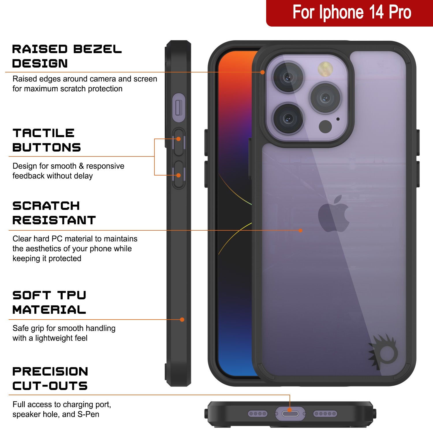 iPhone 15 Pro Case Punkcase® LUCID 2.0 black Series Series w/ SHIELD Screen Protector | Ultra Fit