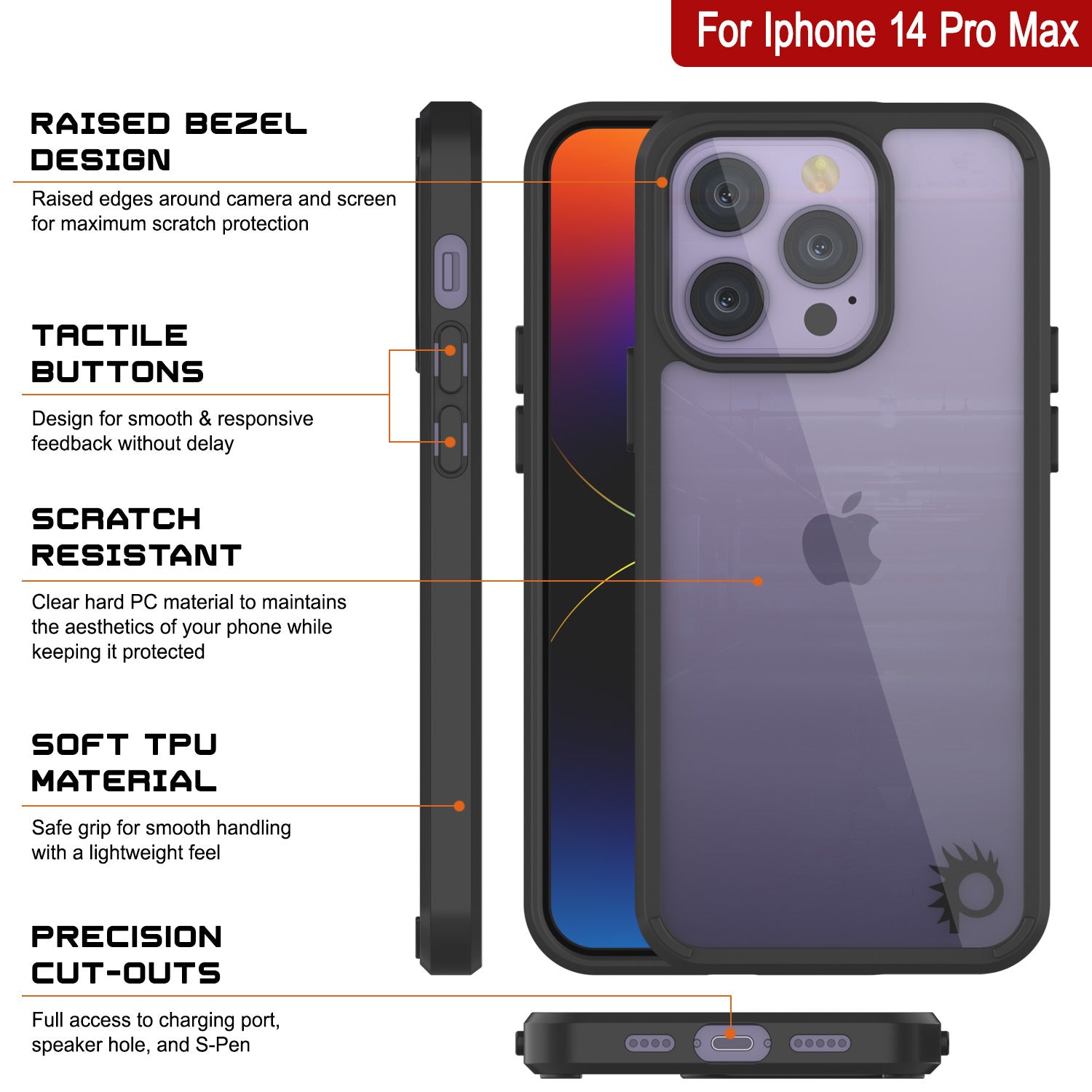 iPhone 15 Pro Max Case Punkcase® LUCID 2.0 Purple Series Series w/ PUNK SHIELD Screen Protector | Ultra Fit