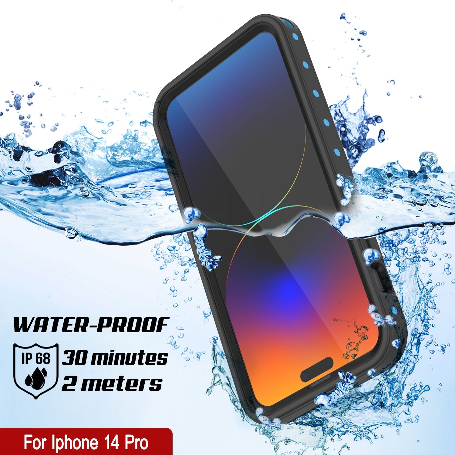 iPhone 14 Pro Waterproof IP68 Case, Punkcase [Light blue] [StudStar Series] [Slim Fit] [Dirtproof]