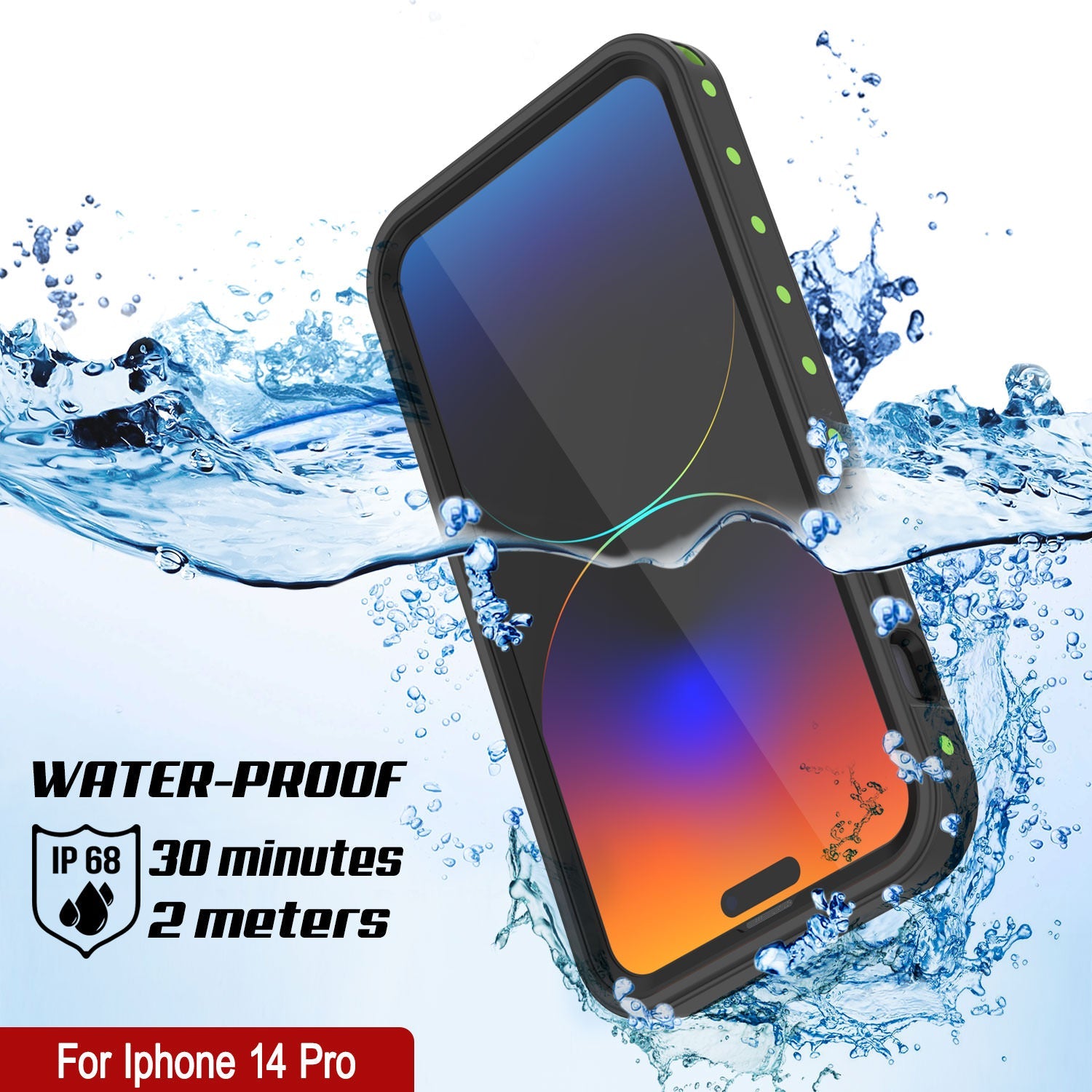 iPhone 14 Pro Waterproof IP68 Case, Punkcase [Light green] [StudStar Series] [Slim Fit] [Dirtproof]