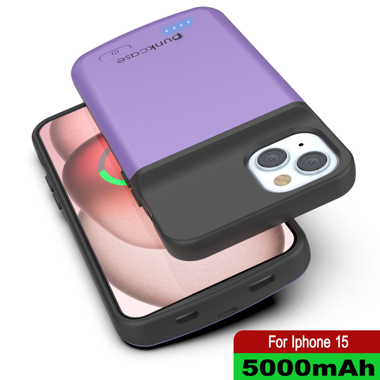 iPhone 15 Battery Case, PunkJuice 5000mAH Fast Charging Power Bank W/ Screen Protector | [Purple]