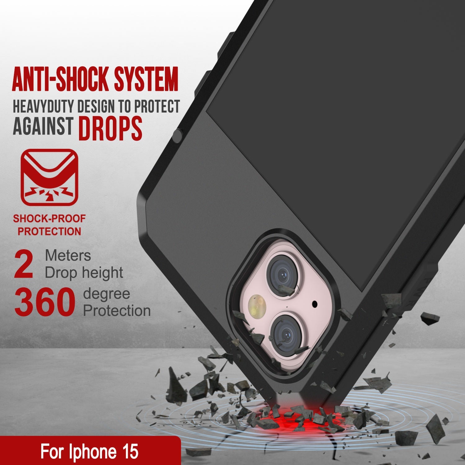 iPhone 15 Metal Case, Heavy Duty Military Grade Armor Cover [shock proof] Full Body Hard [Black]