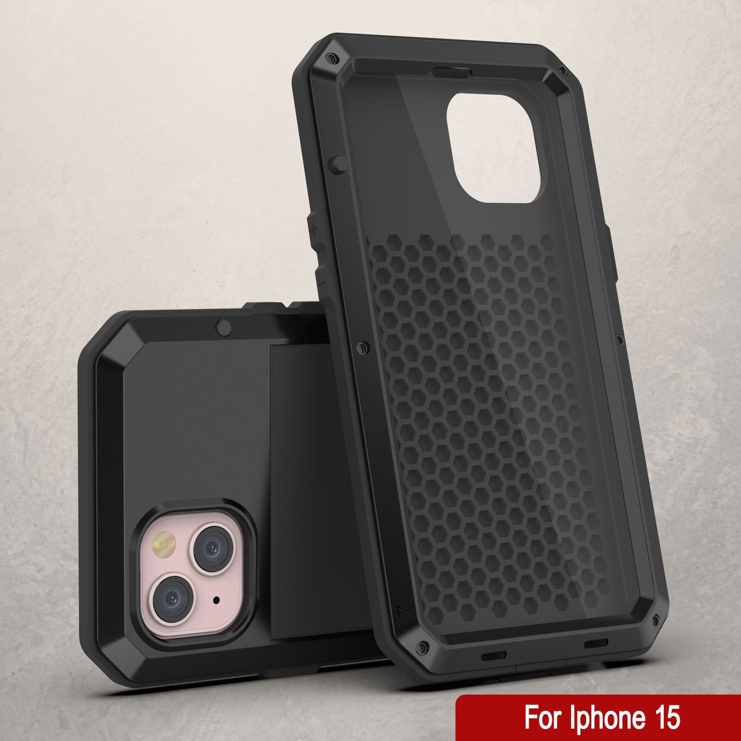 iPhone 15 Metal Case, Heavy Duty Military Grade Armor Cover [shock proof] Full Body Hard [Black]