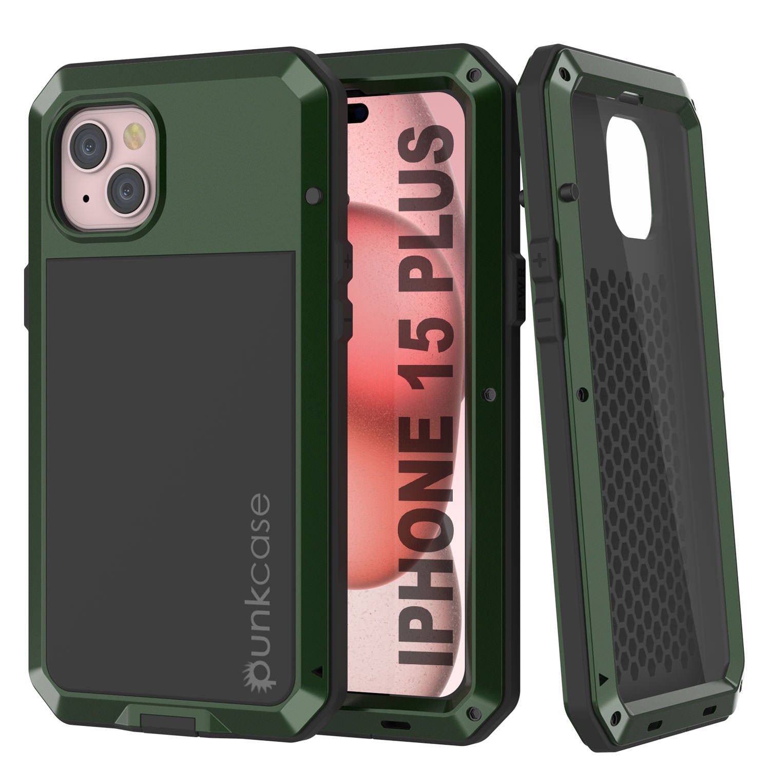 iPhone 15 Plus Metal Case, Heavy Duty Military Grade Armor Cover [shock proof] Full Body Hard [Dark Green]