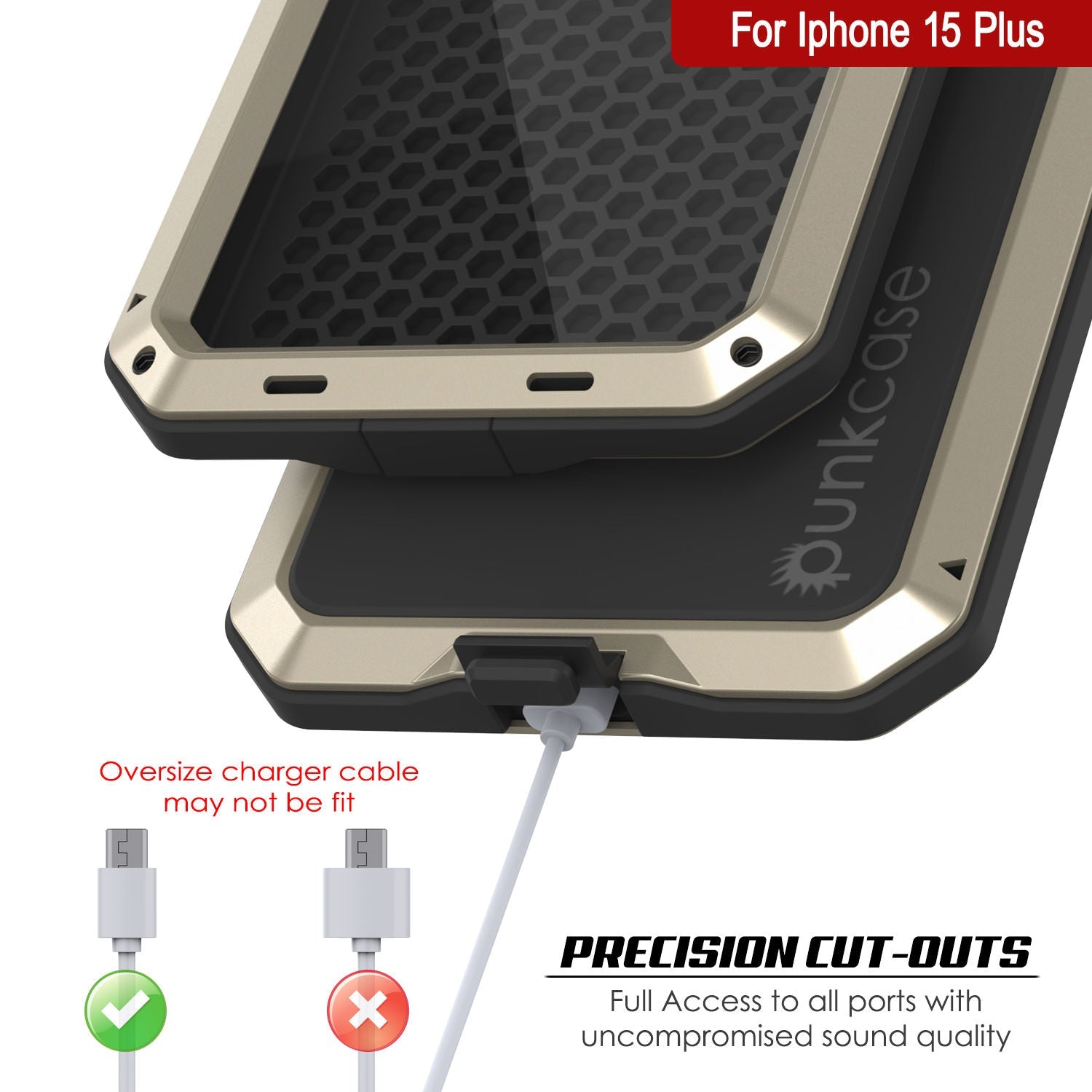 iPhone 15 Plus Metal Case, Heavy Duty Military Grade Armor Cover [shock proof] Full Body Hard [Gold]