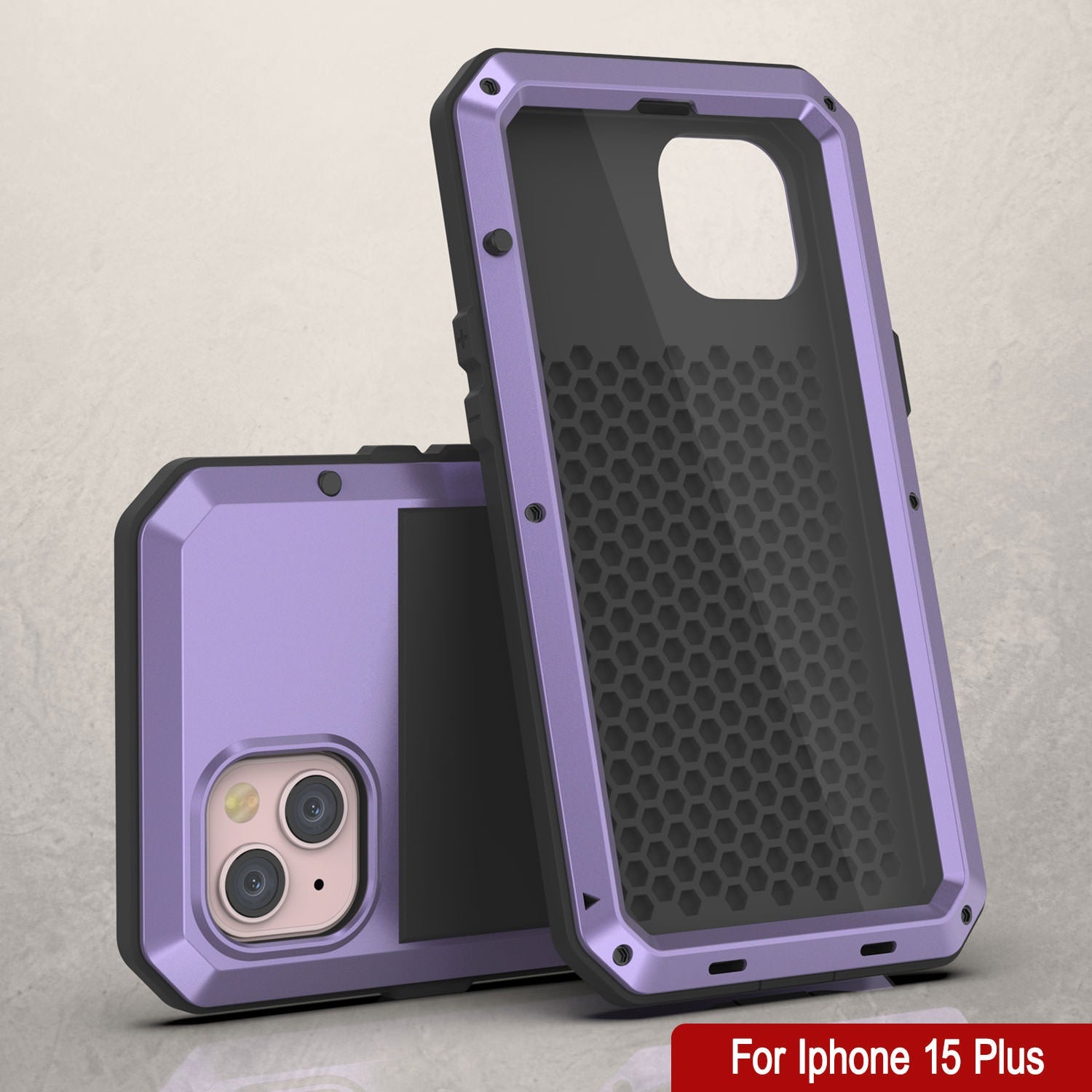 iPhone 15 Plus Metal Case, Heavy Duty Military Grade Armor Cover [shock proof] Full Body Hard [Purple]