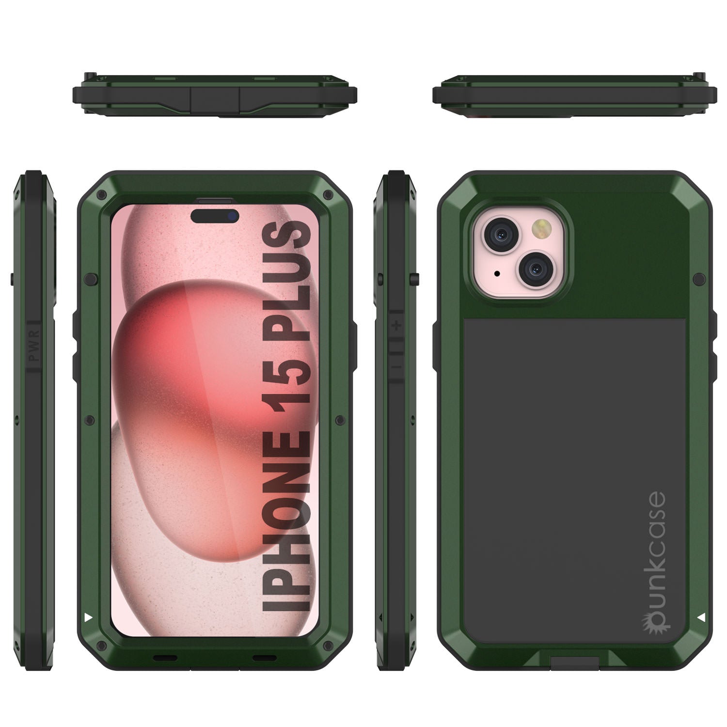 iPhone 15 Plus Metal Case, Heavy Duty Military Grade Armor Cover [shock proof] Full Body Hard [Dark Green]