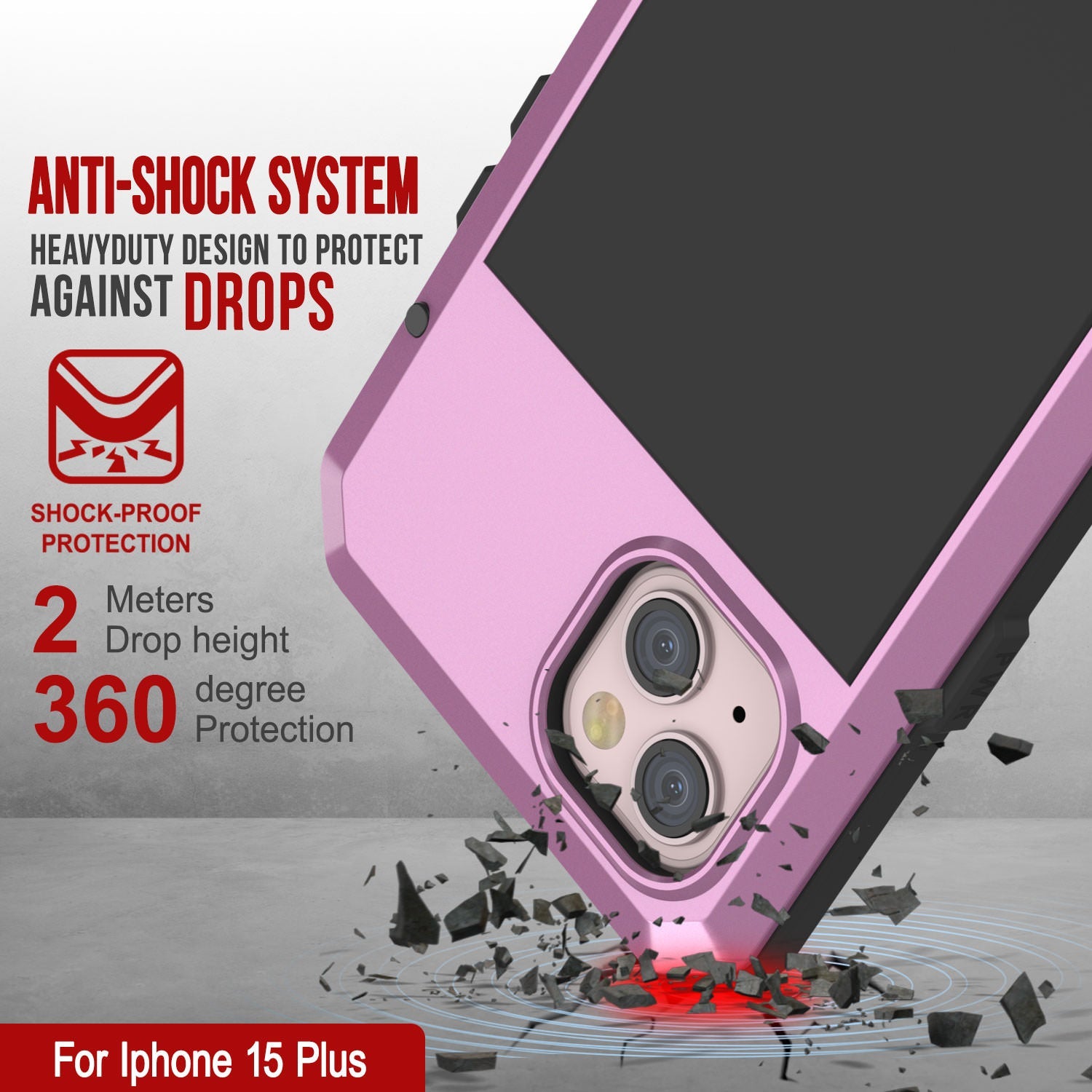 iPhone 15 Plus Metal Case, Heavy Duty Military Grade Armor Cover [shock proof] Full Body Hard [Pink]