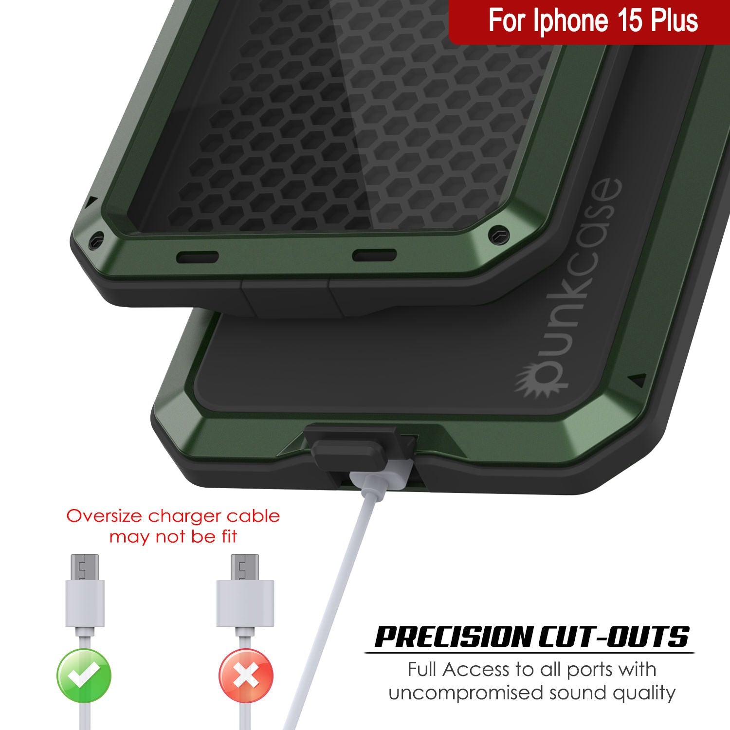 iPhone 15 Plus Metal Case, Heavy Duty Military Grade Armor Cover [shock proof] Full Body Hard [Dark Green]