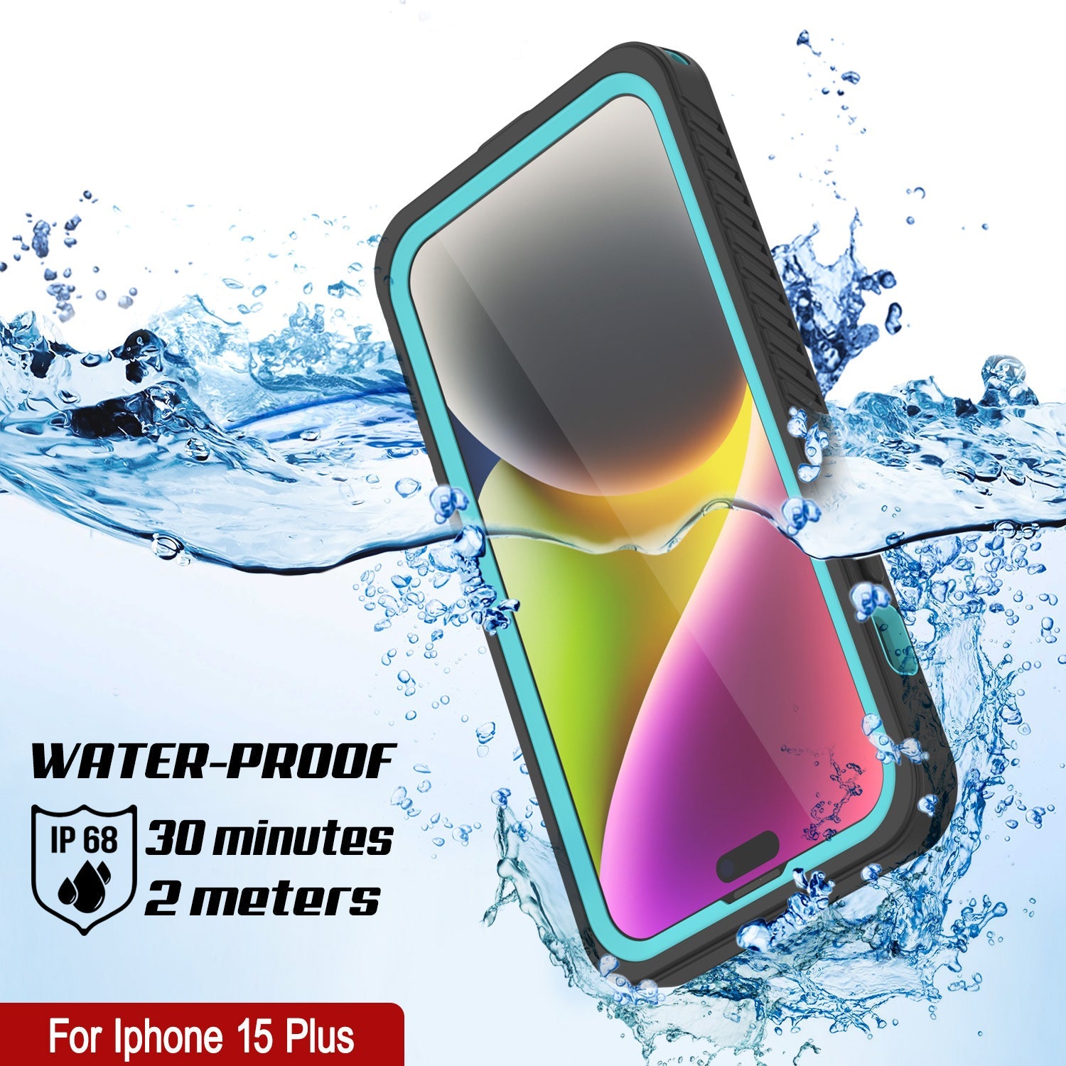 iPhone 15 Plus Waterproof Case, Punkcase [Extreme Series] Armor Cover W/ Built In Screen Protector [Teal]