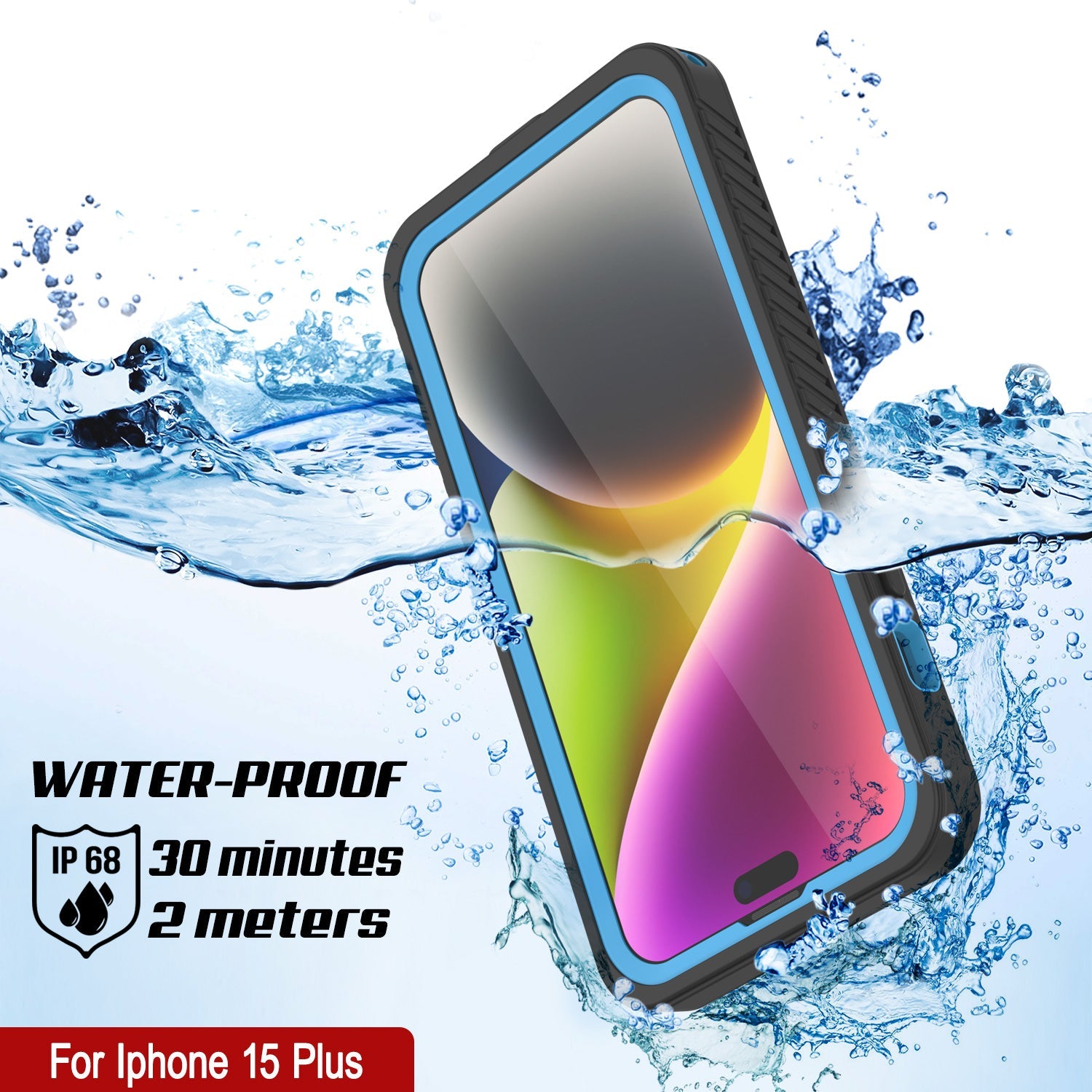 iPhone 15 Plus Waterproof Case, Punkcase [Extreme Series] Armor Cover W/ Built In Screen Protector [Light Blue]
