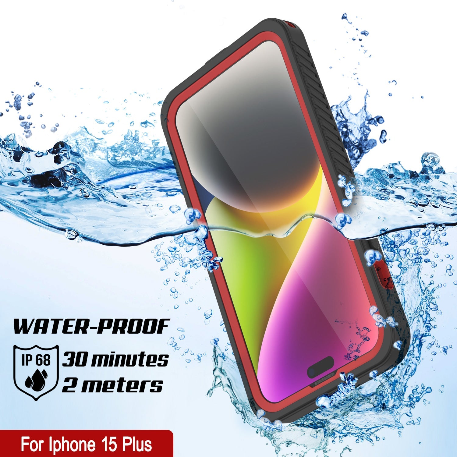 iPhone 15 Plus Waterproof Case, Punkcase [Extreme Series] Armor Cover W/ Built In Screen Protector [Red]