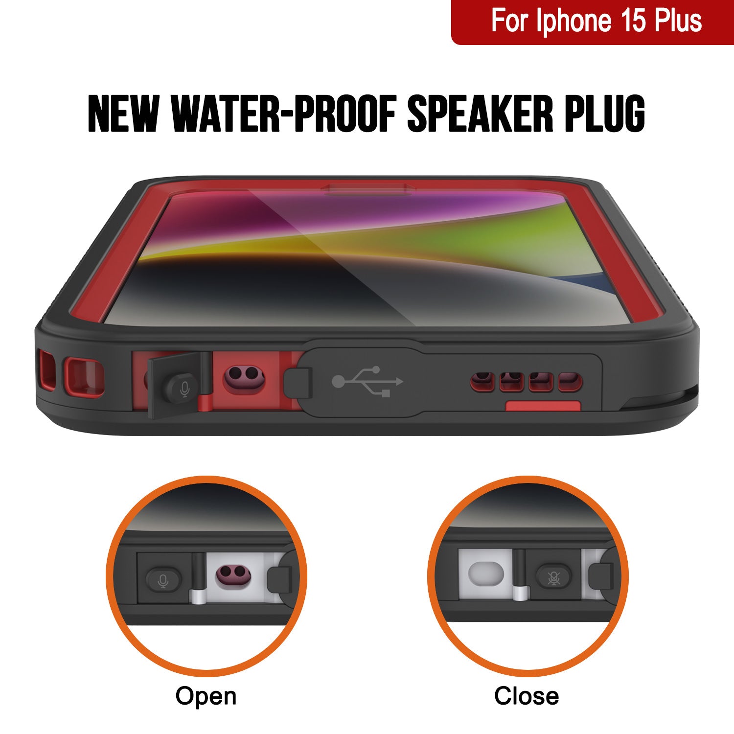iPhone 15 Plus Waterproof Case, Punkcase [Extreme Series] Armor Cover W/ Built In Screen Protector [Red]