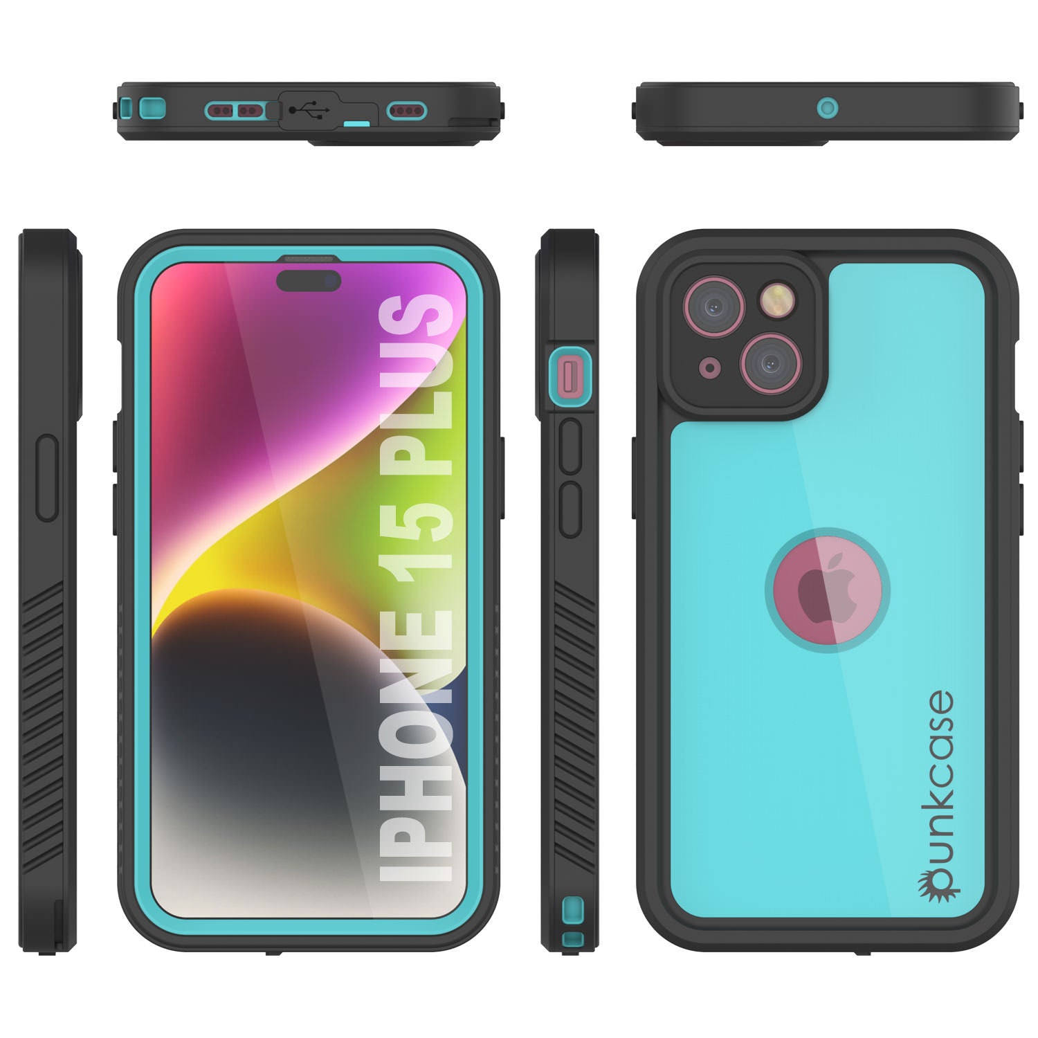 iPhone 15 Plus Waterproof IP68 Case, Punkcase [Teal] [StudStar Series] [Slim Fit]