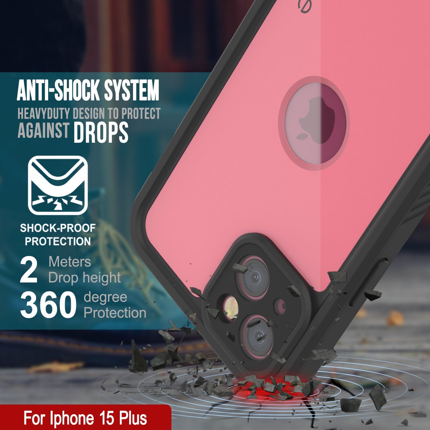 iPhone 15 Plus Waterproof IP68 Case, Punkcase [Pink] [StudStar Series] [Slim Fit] [Dirtproof]