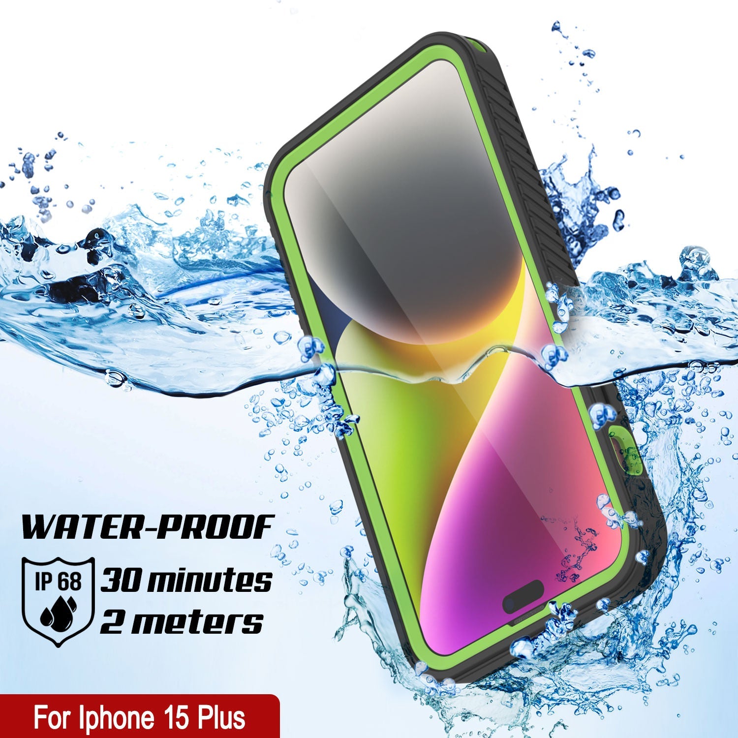 iPhone 15 Plus Waterproof IP68 Case, Punkcase [Light green] [StudStar Series] [Slim Fit] [Dirtproof]
