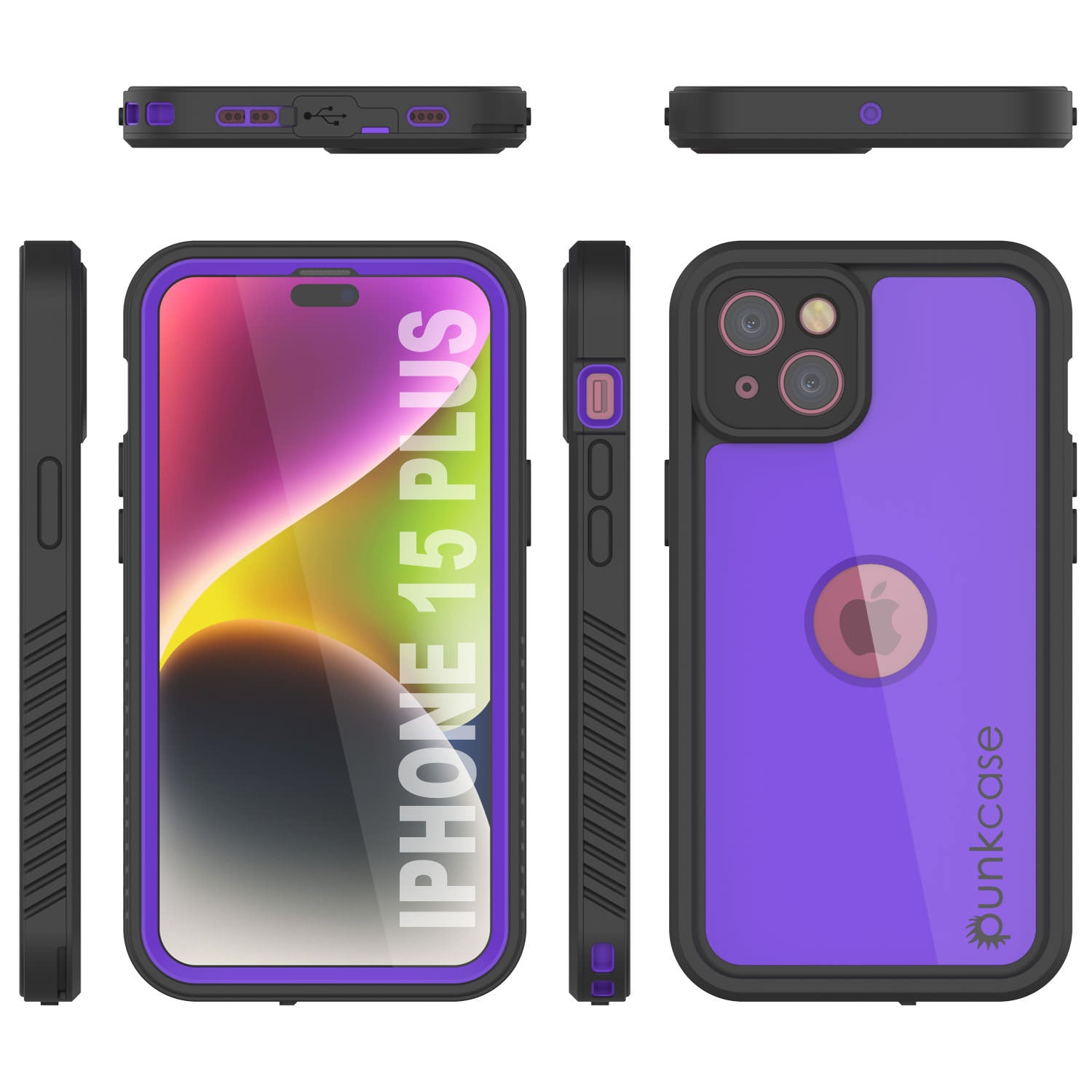 iPhone 15 Plus Waterproof IP68 Case, Punkcase [Purple] [StudStar Series] [Slim Fit] [Dirtproof]