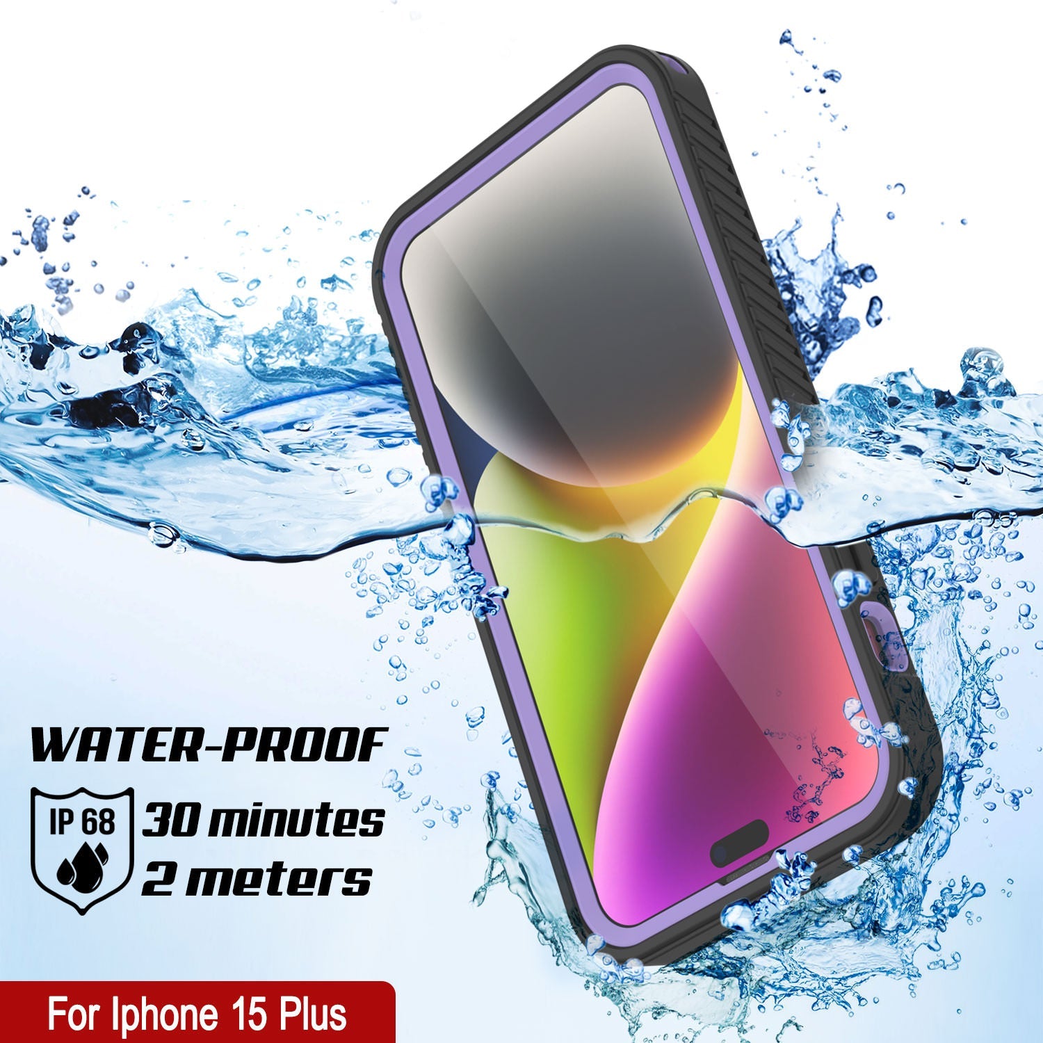 iPhone 15 Plus Waterproof IP68 Case, Punkcase [Lilac] [StudStar Series] [Slim Fit] [Dirtproof]