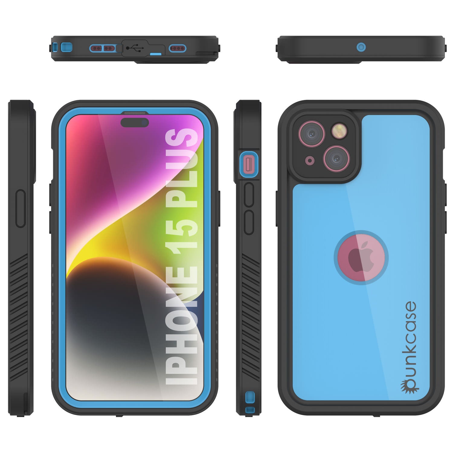iPhone 15 Plus Waterproof IP68 Case, Punkcase [Light blue] [StudStar Series] [Slim Fit] [Dirtproof]