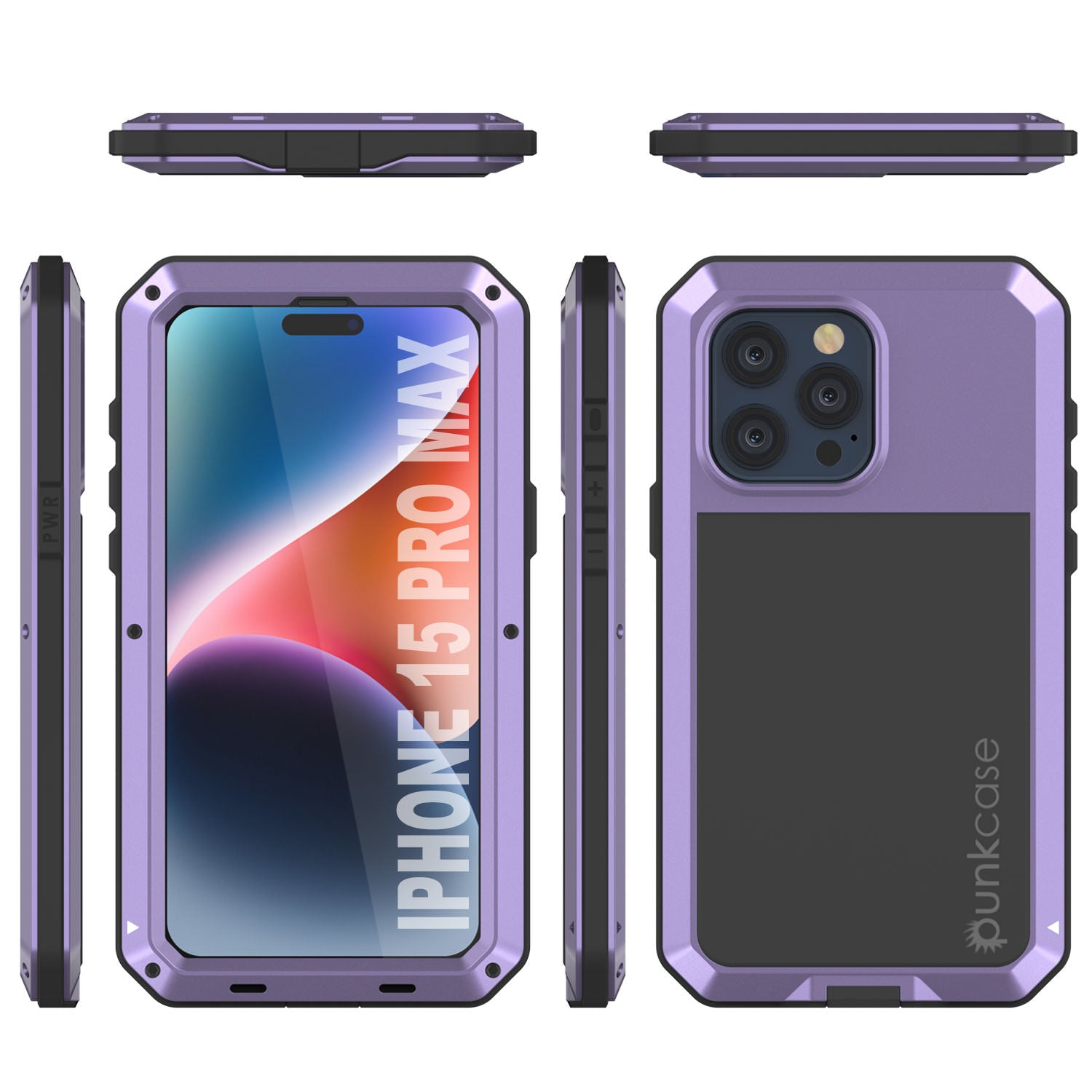 iPhone 15 Pro Max Metal Case, Heavy Duty Military Grade Armor Cover [shock proof] Full Body Hard [Purple]