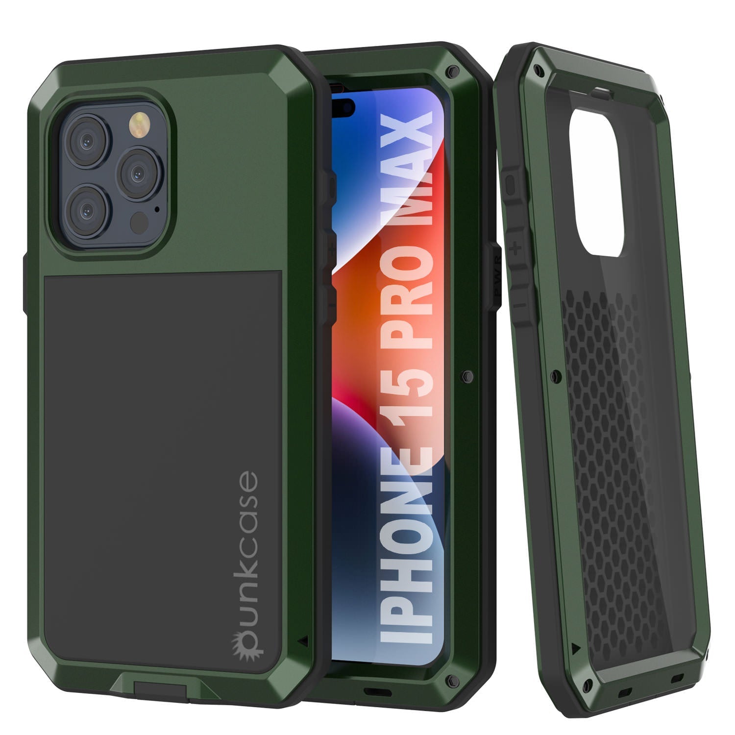 iPhone 15 Pro Max Metal Case, Heavy Duty Military Grade Armor Cover [shock proof] Full Body Hard [Dark Green]