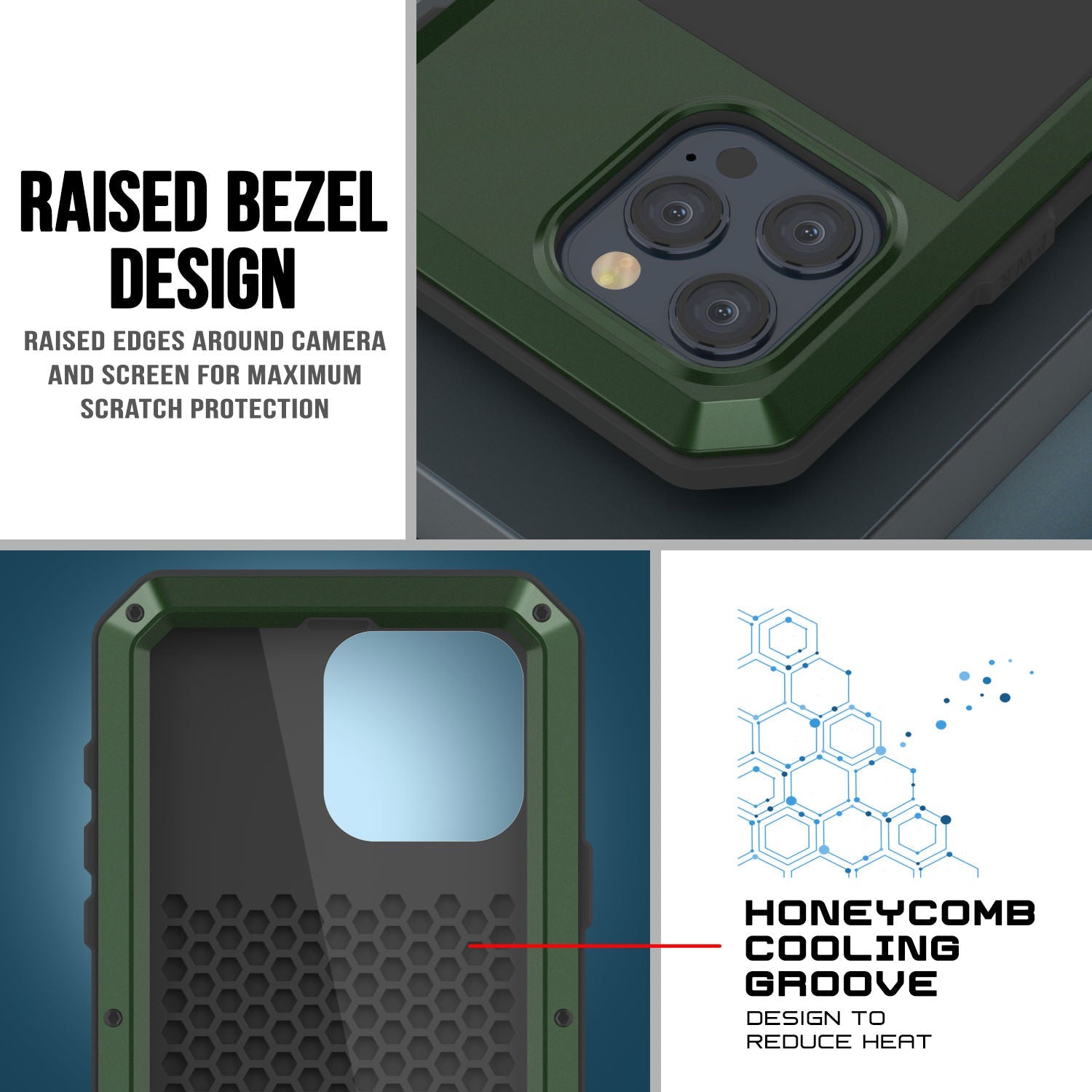 iPhone 15 Pro Max Metal Case, Heavy Duty Military Grade Armor Cover [shock proof] Full Body Hard [Dark Green]