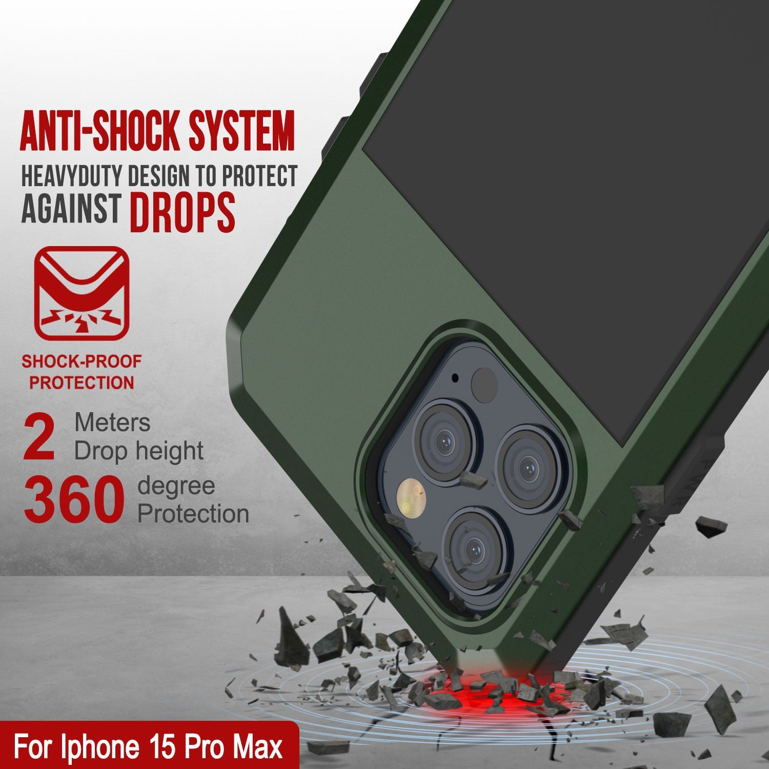 iPhone 15 Pro Max Metal Case, Heavy Duty Military Grade Armor Cover [shock proof] Full Body Hard [Dark Green]