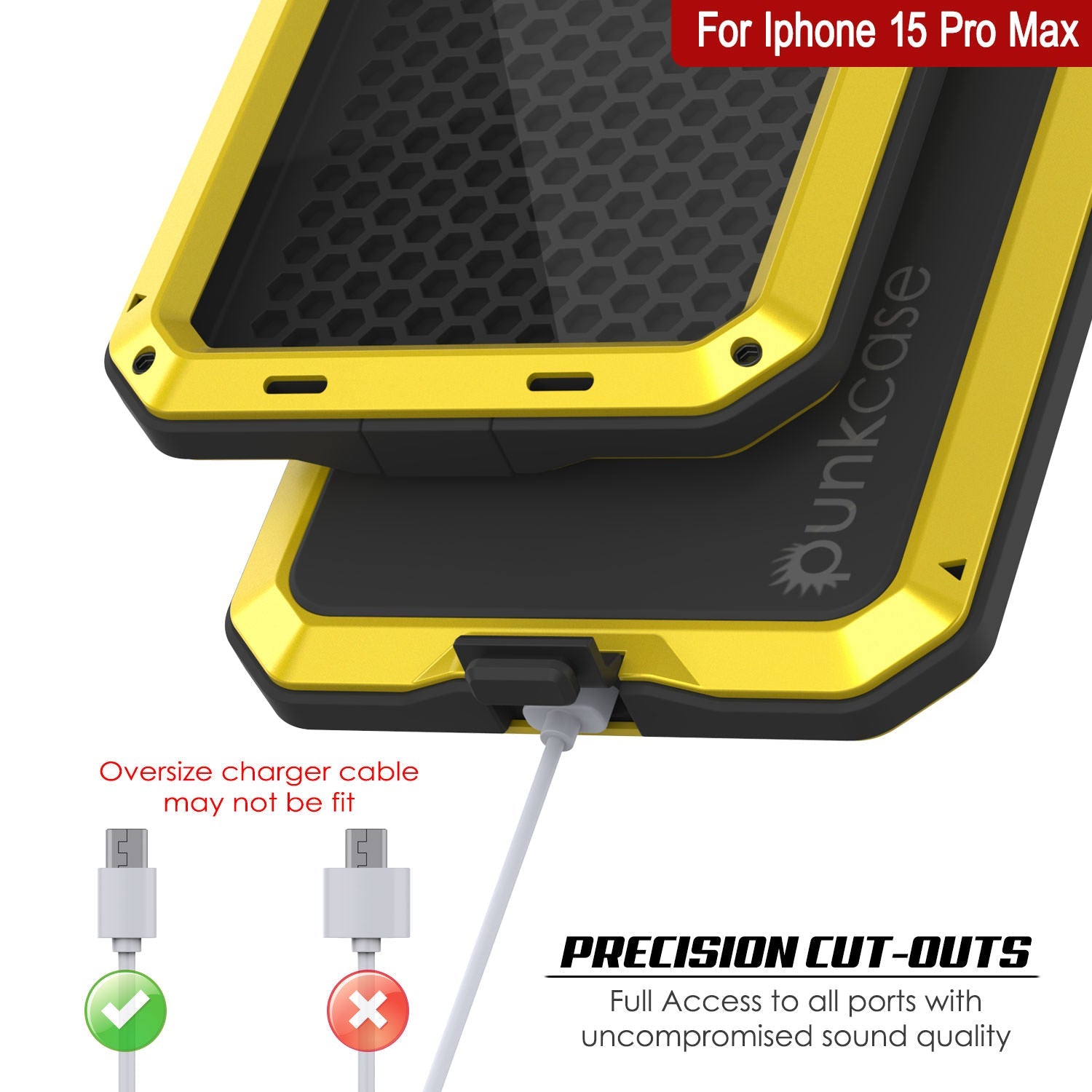 iPhone 15 Pro Max Metal Case, Heavy Duty Military Grade Armor Cover [shock proof] Full Body Hard [Yellow]