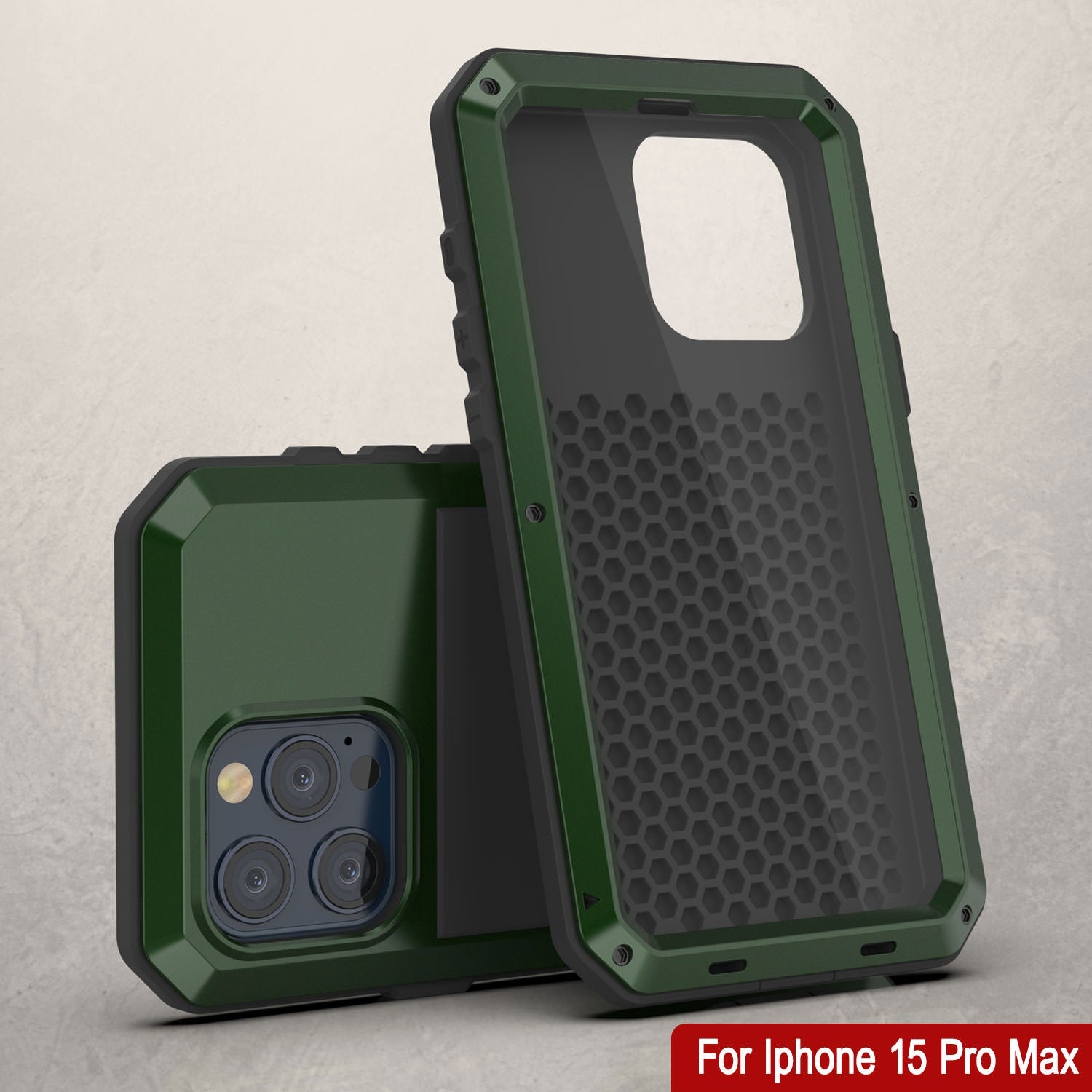 iPhone 15 Pro Max Metal Case, Heavy Duty Military Grade Armor Cover [shock proof] Full Body Hard [Dark Green]