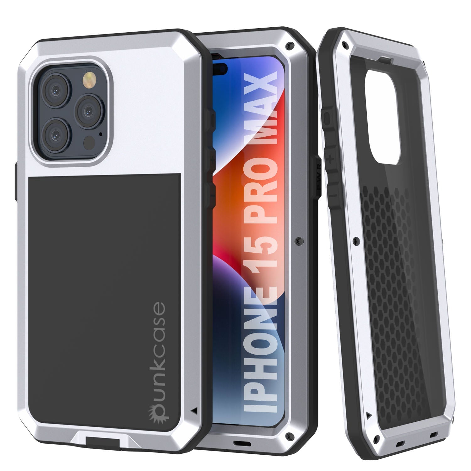 iPhone 15 Pro Max Metal Case, Heavy Duty Military Grade Armor Cover [shock proof] Full Body Hard [White]