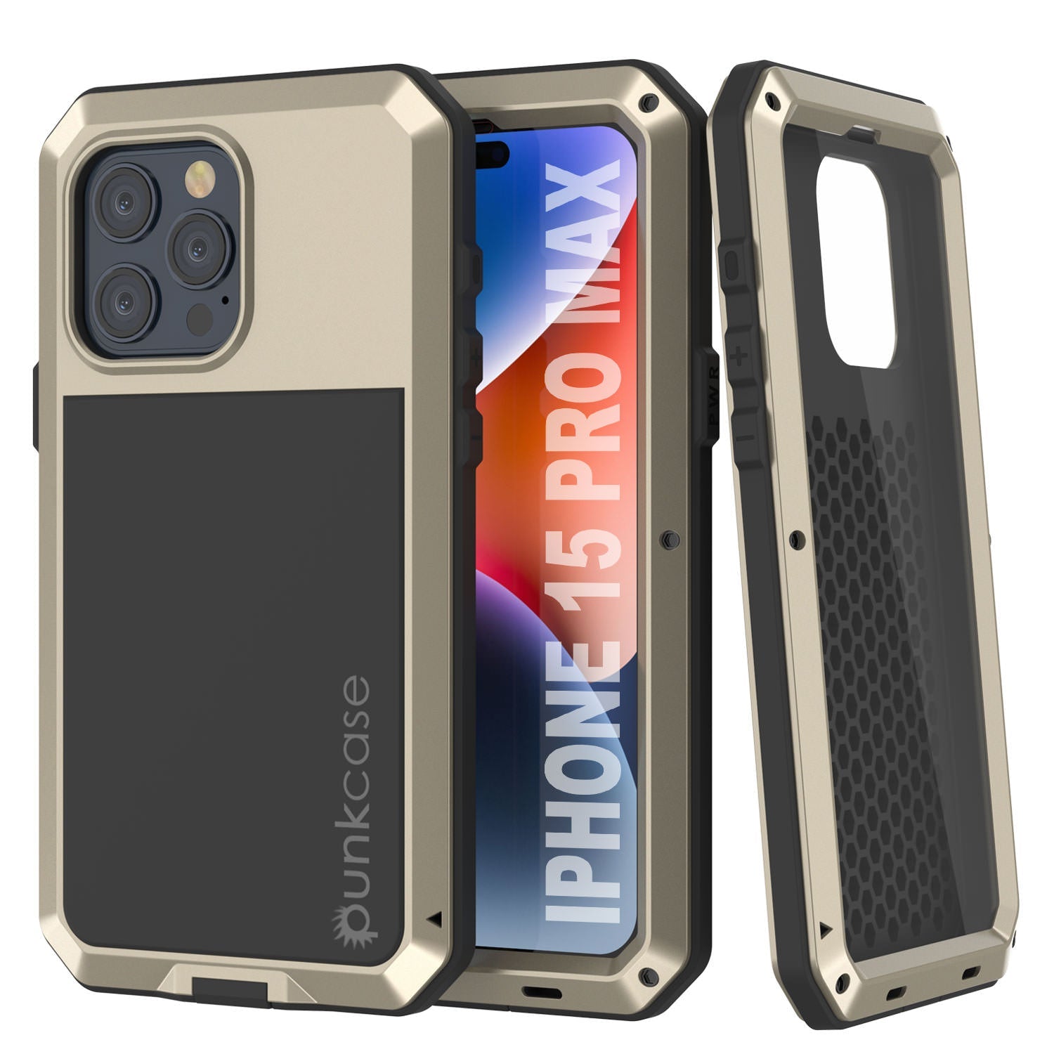 iPhone 15 Pro Max Metal Case, Heavy Duty Military Grade Armor Cover [shock proof] Full Body Hard [Gold]