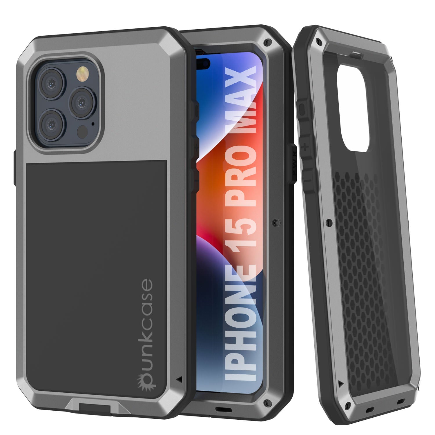 iPhone 15 Pro Max Metal Case, Heavy Duty Military Grade Armor Cover [shock proof] Full Body Hard [Silver]